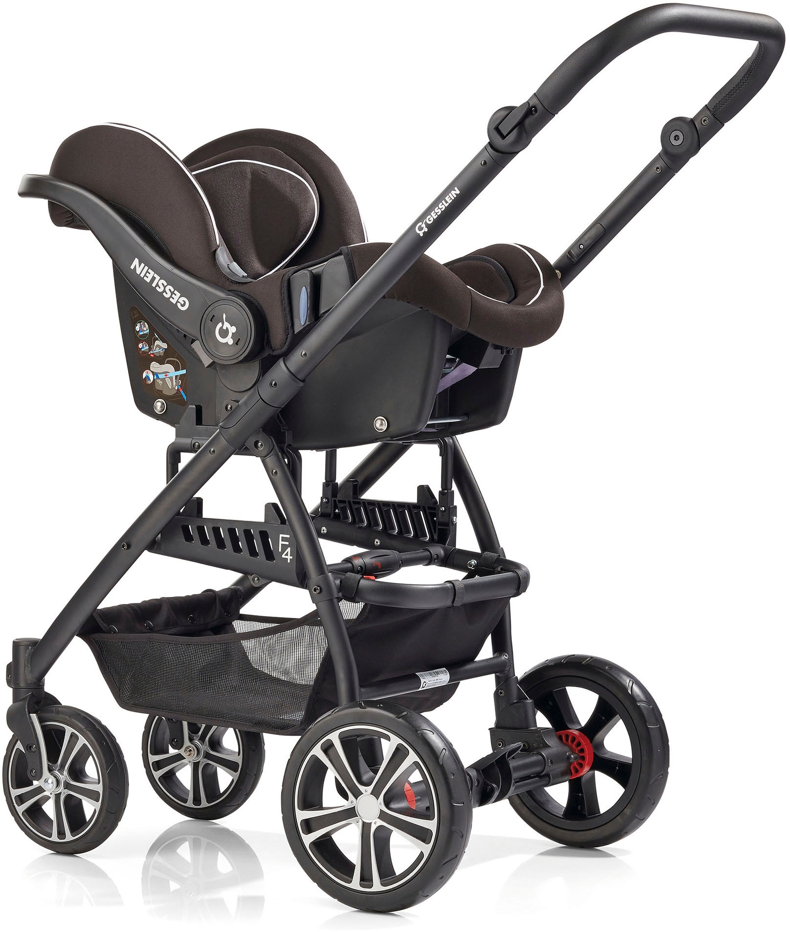 Gesslein Kombi-Kinderwagen »F4 Air+, schwarz/tabak, anthrazit«, mit Tragetasche C2 Compact und Babyschalenadapter