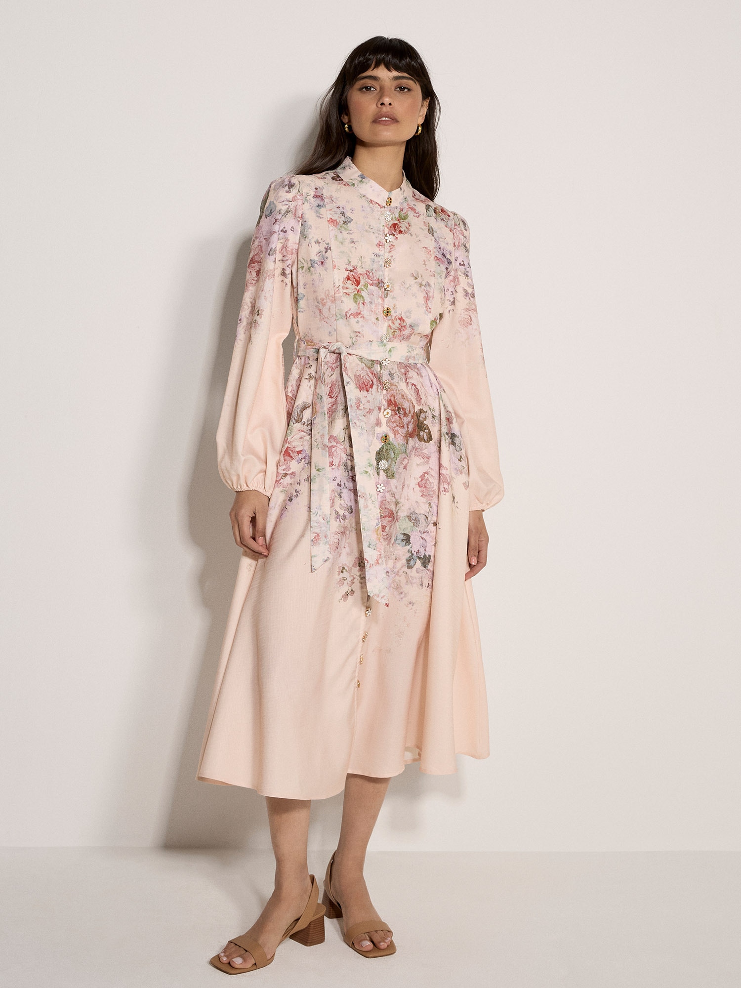 Apricot Midikleid »Midikleid« mit Vintage-Blumenmuster und Zierknöpfen