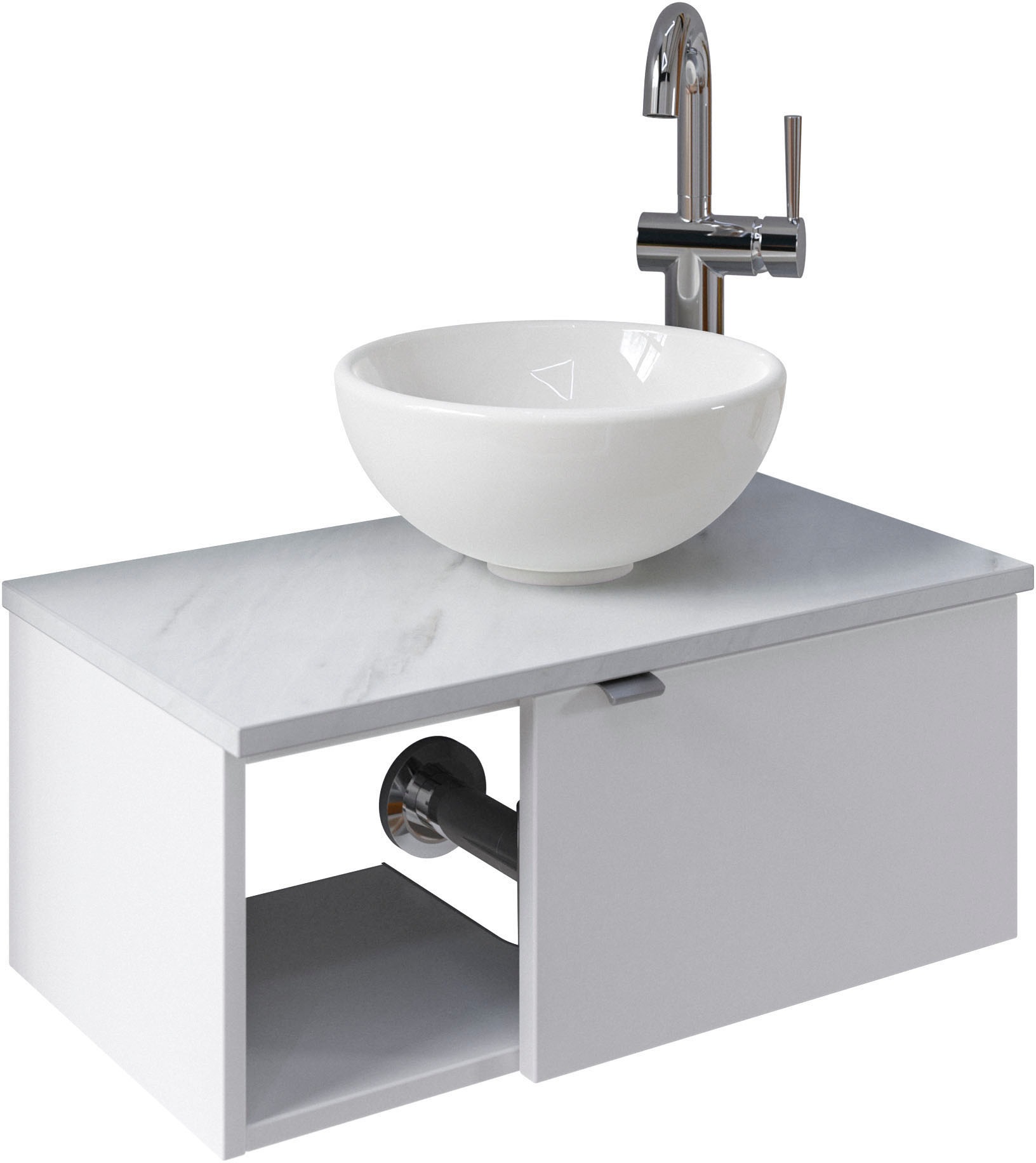 Saphir Waschtisch »Serie 6915 Waschschale mit Unterschrank für Gästebad, Gäste WC« Keramik-Aufsatzbecken, Waschtischplatte, Waschtischunterschrank, 3 Stk. tlg. 61 cm breit, 1 Tür, offenes Fach, kleine Bäder, ohne Armatur