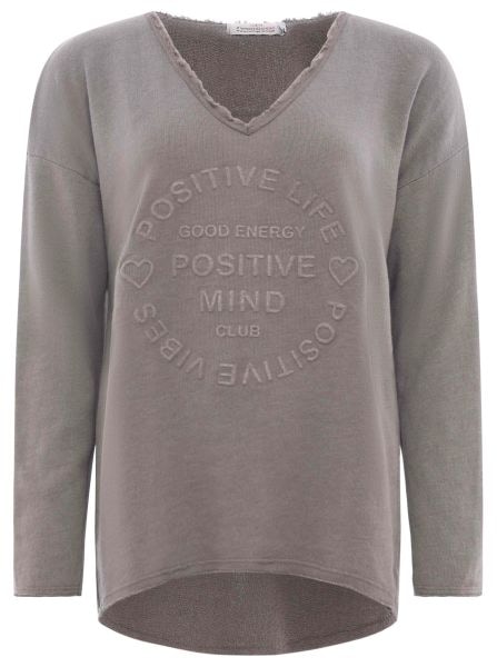 Zwillingsherz Sweatshirt »"Positive Mind"«, Mit V-Ausschnitt im Used Look und Stempeldruck