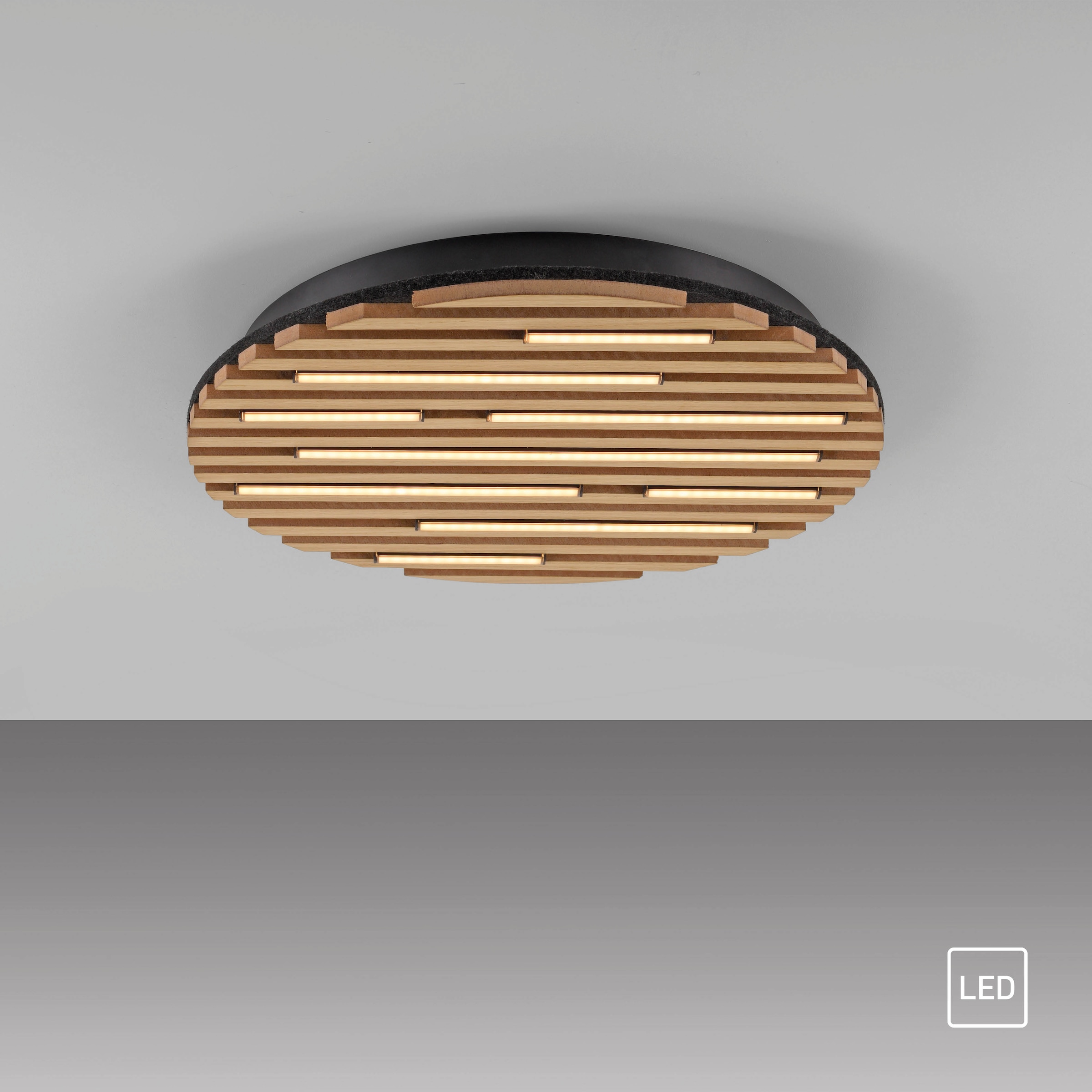 andas Deckenleuchte »Unnestad Akustikpaneele«, 1 flammig, Leuchtmittel LED-Board | LED fest integriert, schwarze LED Diffuser, Holz, Akustik, Paneele, 3000K - Ø 40 cm