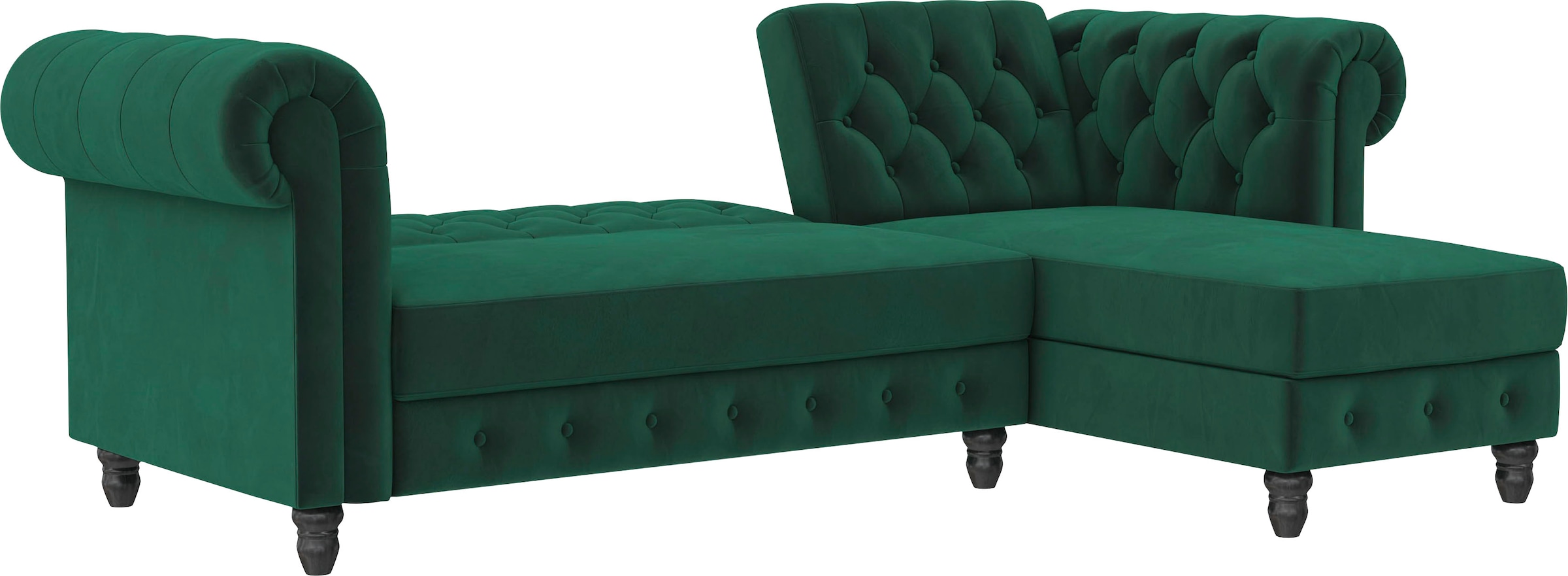Dorel Home Ecksofa »Felix, L-Form, 241 cm (Liegefl.108x195 cm), Recamiere tauschbar,«, verstellb. Rückenlehne, Bett-Funktion, Velours, Kunstleder, Vintage