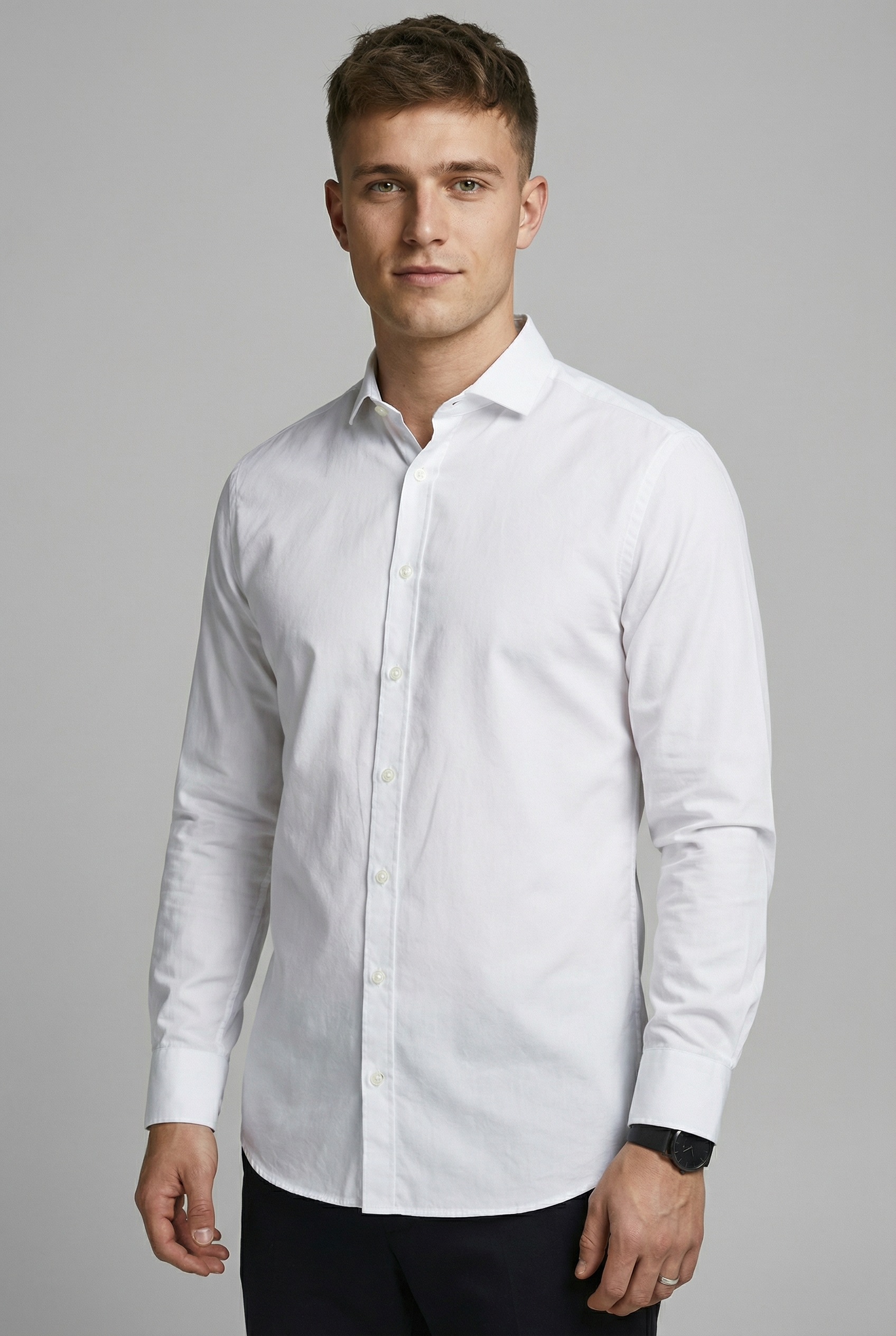 Jack & Jones Langarmhemd »JPRBLAJAXON mit Stretchanteil und stylischem Kragen« unifarben, slim fit, Web, Hemdkragen, atmungsaktiv