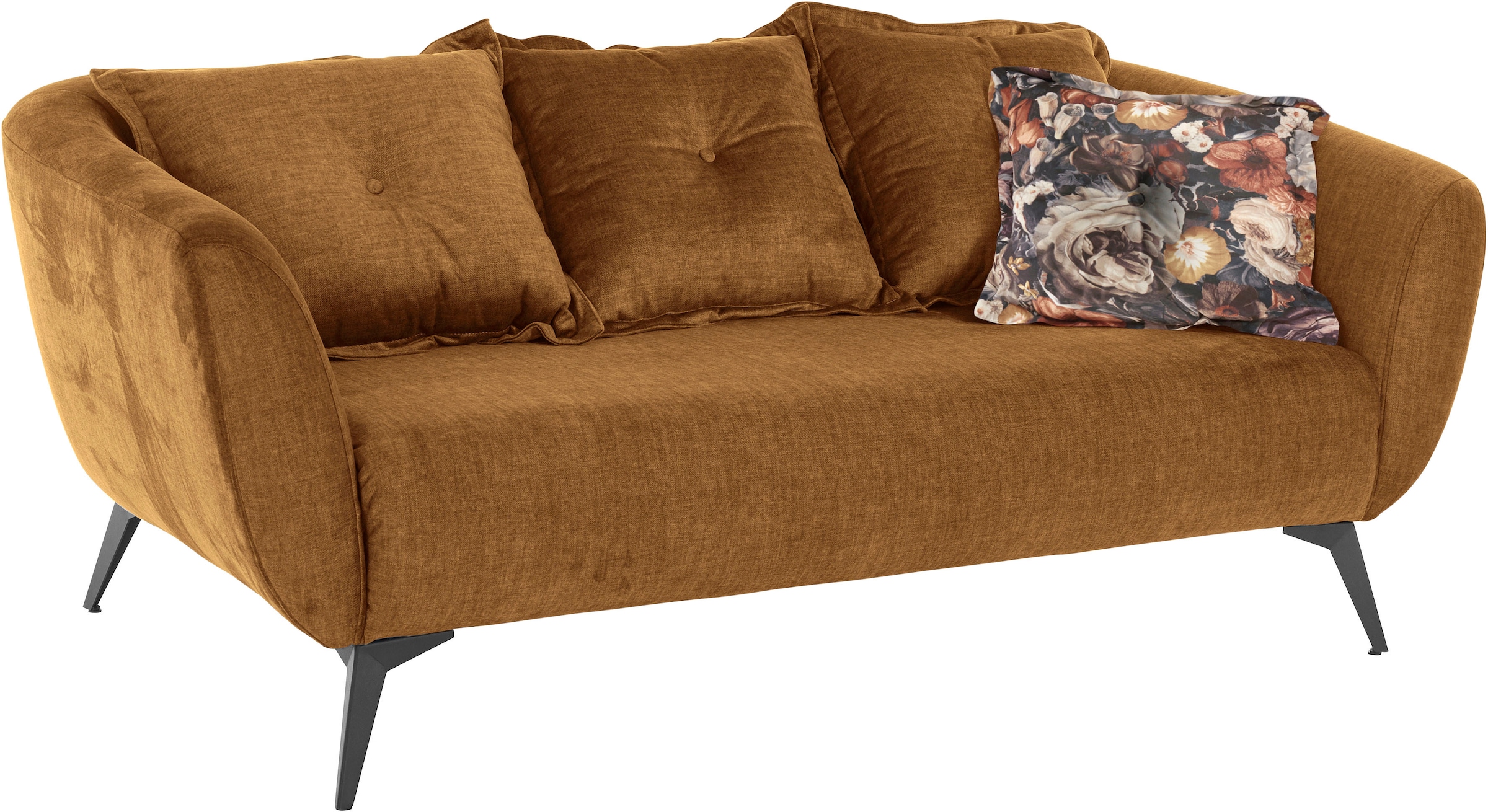 Home affaire 2,5-Sitzer »Baggio, Breite 196 cm, modern romantisches Design« Zierkissen inklusive, Komfortsitzhöhe 45 cm, schwarze Metallfüße