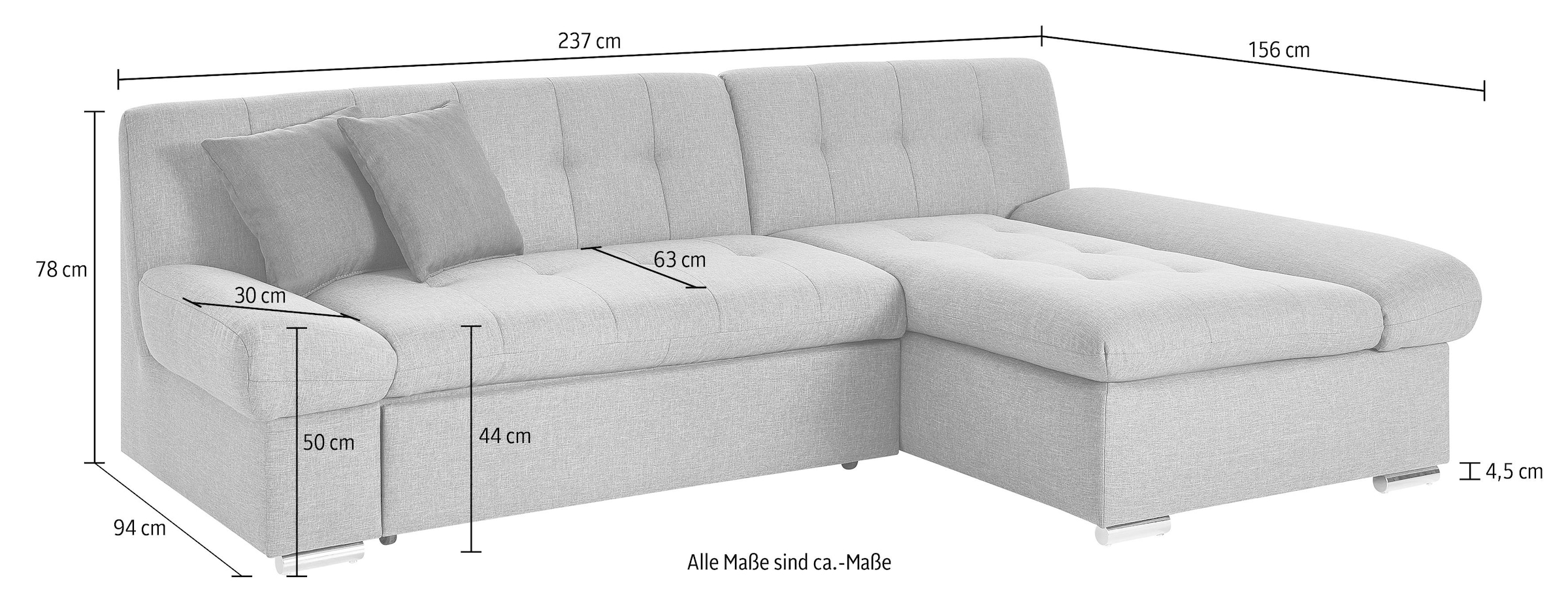 TRENDMANUFAKTUR Ecksofa »Reggae II, moderne Optik, Armteilverstellung, B/T 237/156cm, L-Form«, wahlweise mit Bettfunktion
