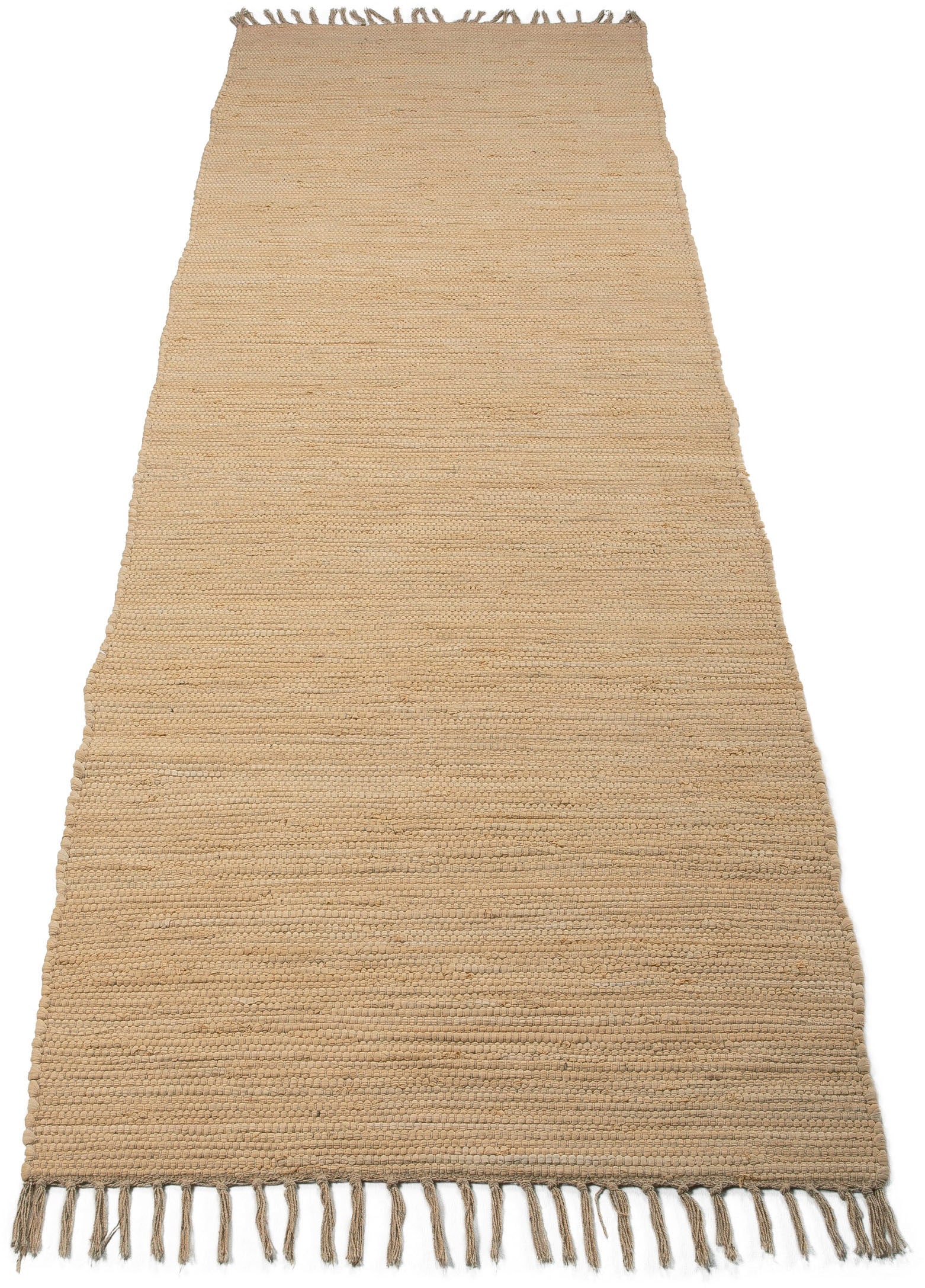 carpetfine Teppich »Kelim Chindi uni, auch als Läufer«, rechteckig, 5 mm Höhe, Wendeteppich, reine Baumwolle, handgewebt, Uni-Farben, mit Fransen