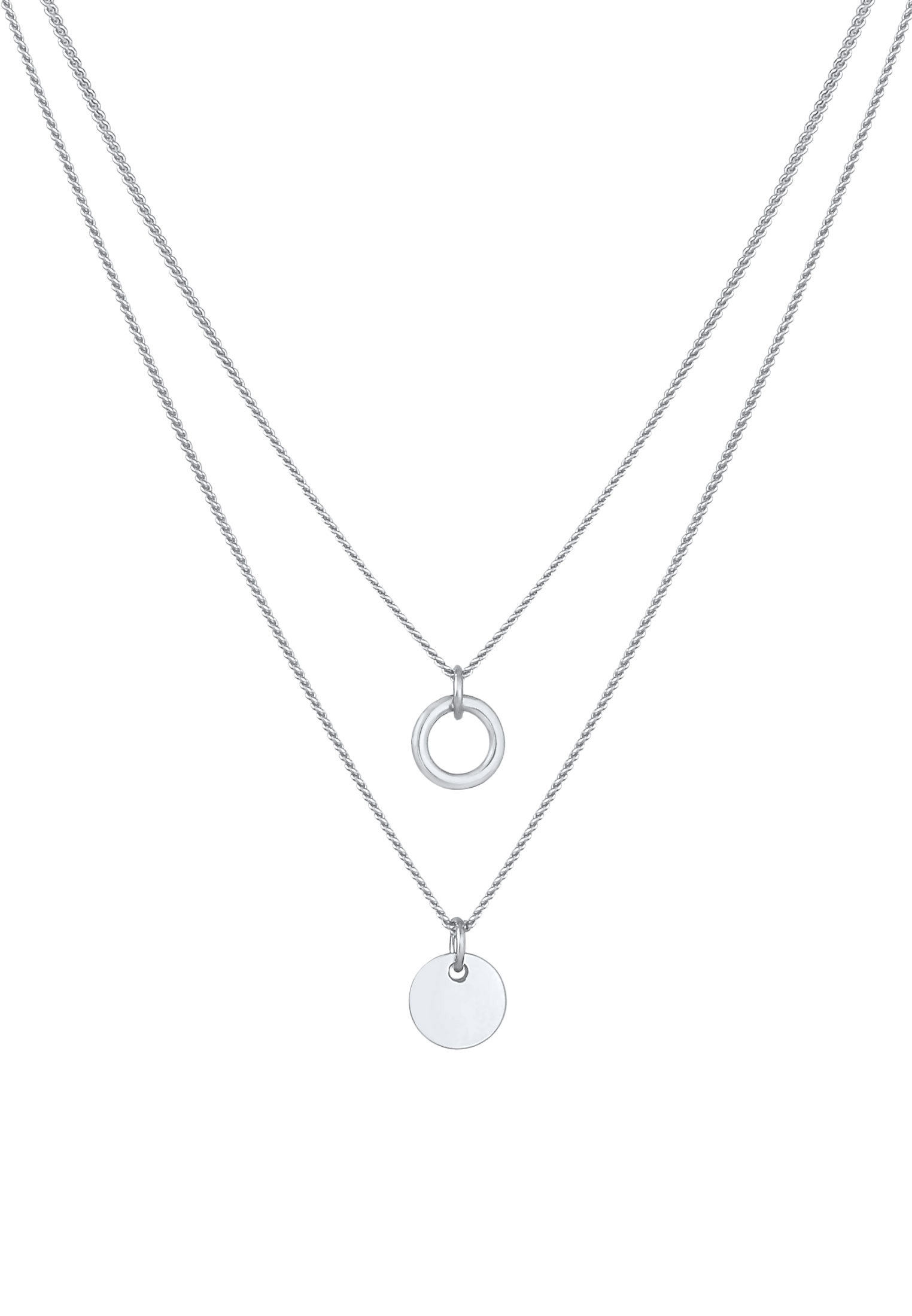 Elli Kette ohne Anhänger »Halskette Layering Kreise Plättchen Zweireihig 925 Silber«