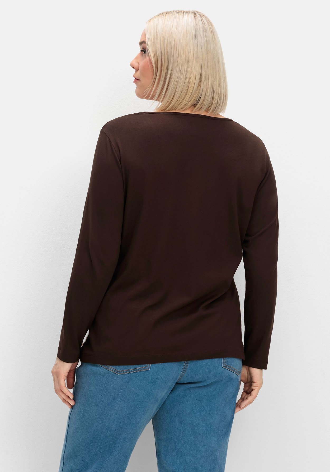 Sheego Langarmshirt »Langarmshirt mit bedrucktem Vorderteil«, mit bedrucktem Vorderteil
