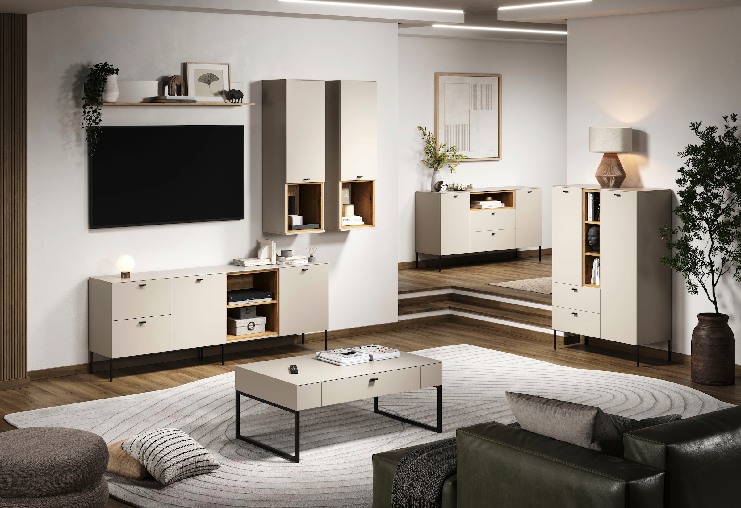 Home affaire Highboard »San Pedro« 1 Stk. tlg. Highboard, 2 Türen, 2 Schubkasten & Soft-Close - (B/T/H) 93/42/140 cm