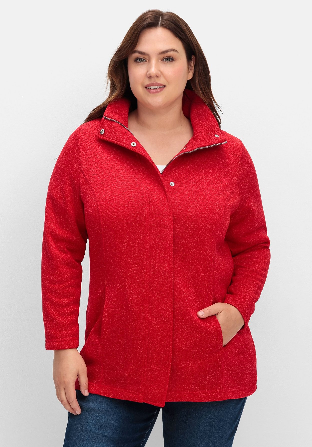 Fleecejacke »Jacke aus meliertem Strickfleece«, ohne Kapuze, aus meliertem Strickfleece