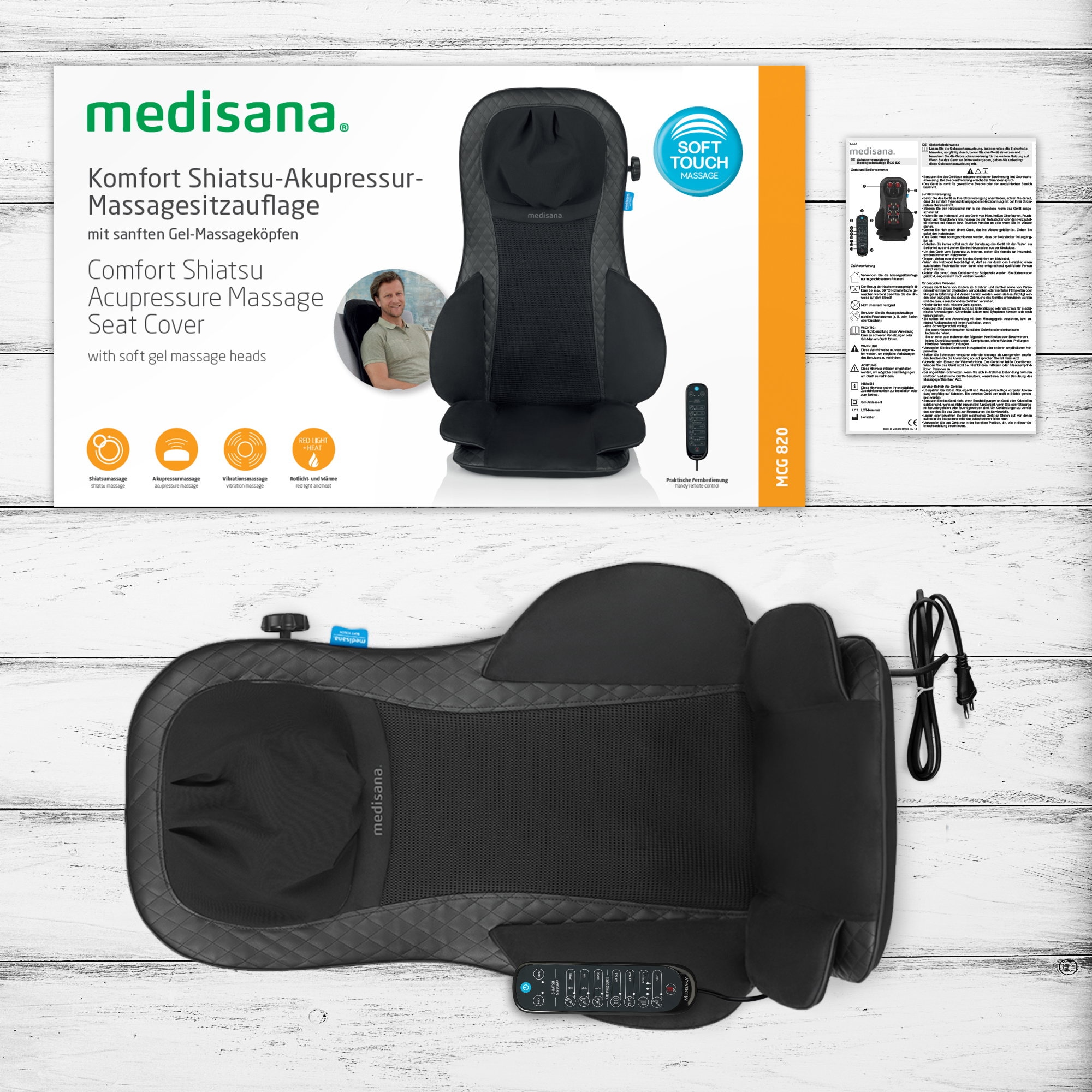 Medisana Massagesitzauflage »MCG 820«, Komfort Shiatsu-Massagesitzauflage mit Gel-Massageköpfen