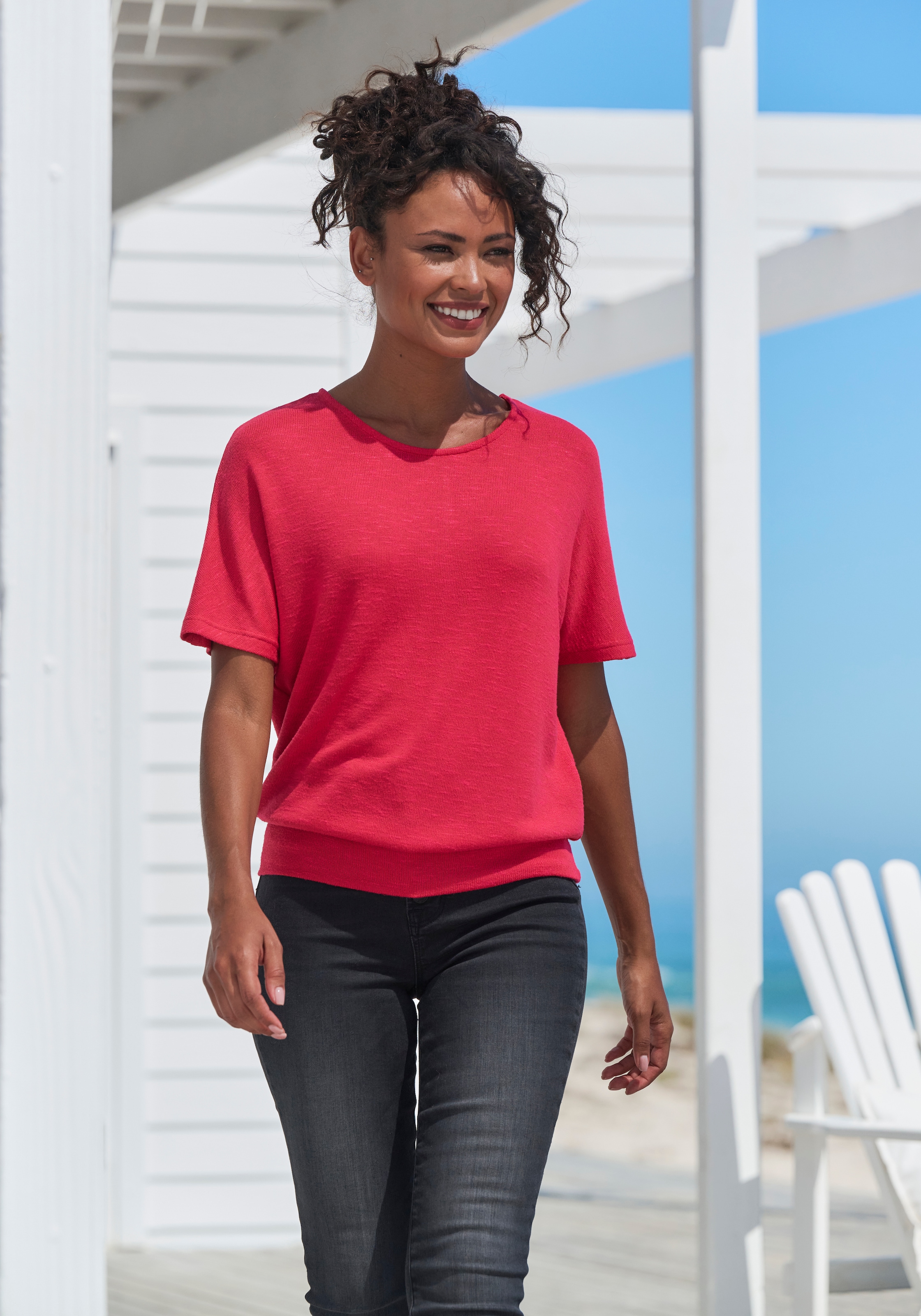 Vivance Kurzarmshirt »mit breitem Bund« aus weichem Viskose-Feinstrick