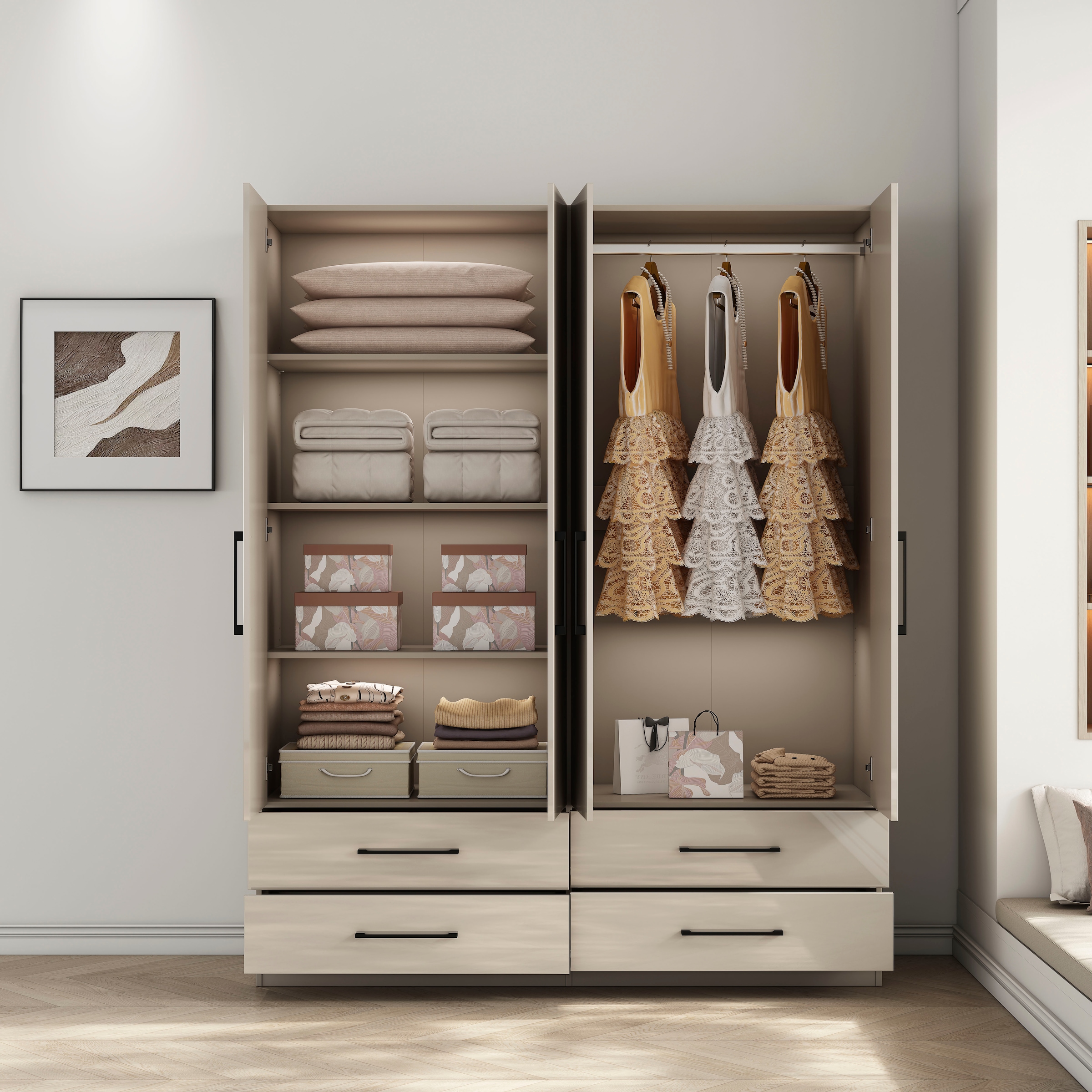 OTTO home Kleiderschrank »Sylt Schlafzimmerschrank Garderobe Schrank hochglanz« Drehtürenschrank mit 4 Schubladen und 4 Türen,  Schrank in Breite 160 mit viel Stauraum