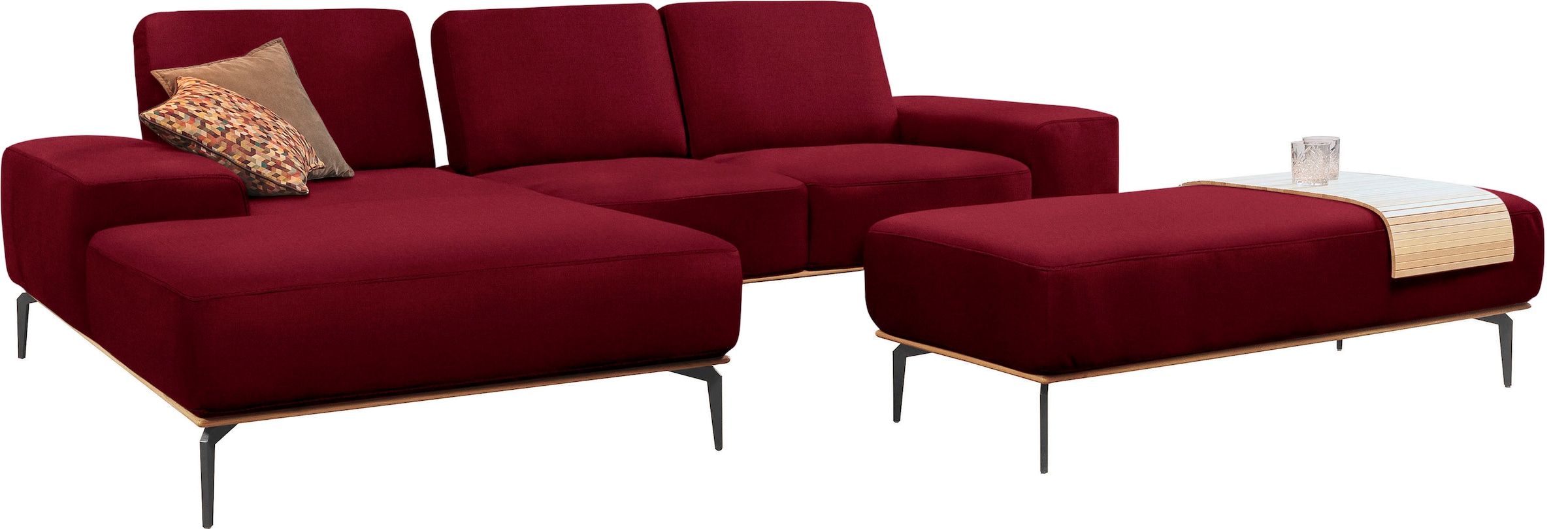 W.SCHILLIG Ecksofa »run, Designsofa mit tollem Sitzkomfort, bequem, L-Form«, mit Holzsockel, Füße in Schwarz pulverbeschichtet, Breite 279 cm