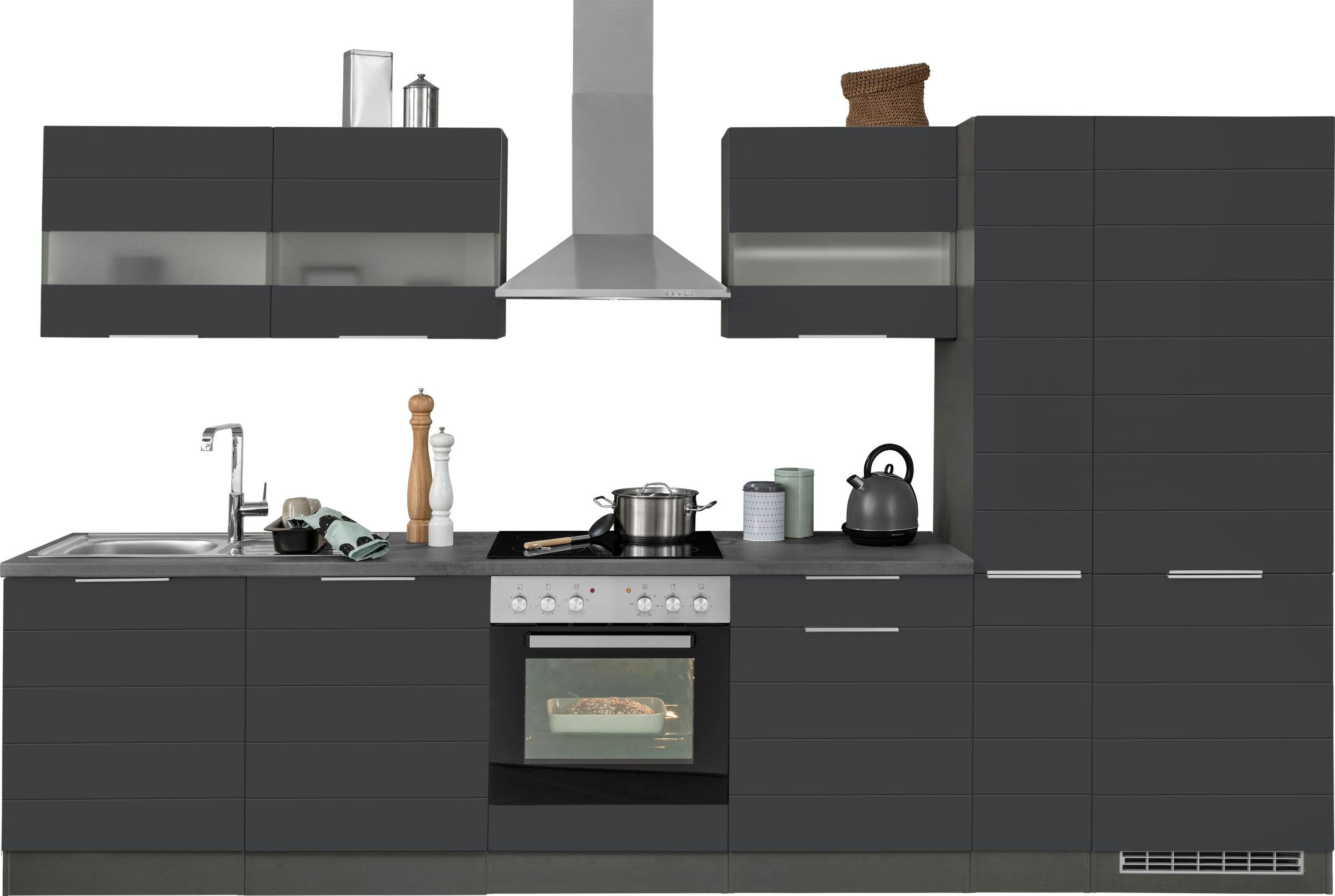 Küche »KS-Luhe«, 330 cm breit, wahlweise mit oder ohne E-Geräten, gefräste MDF-Fronten