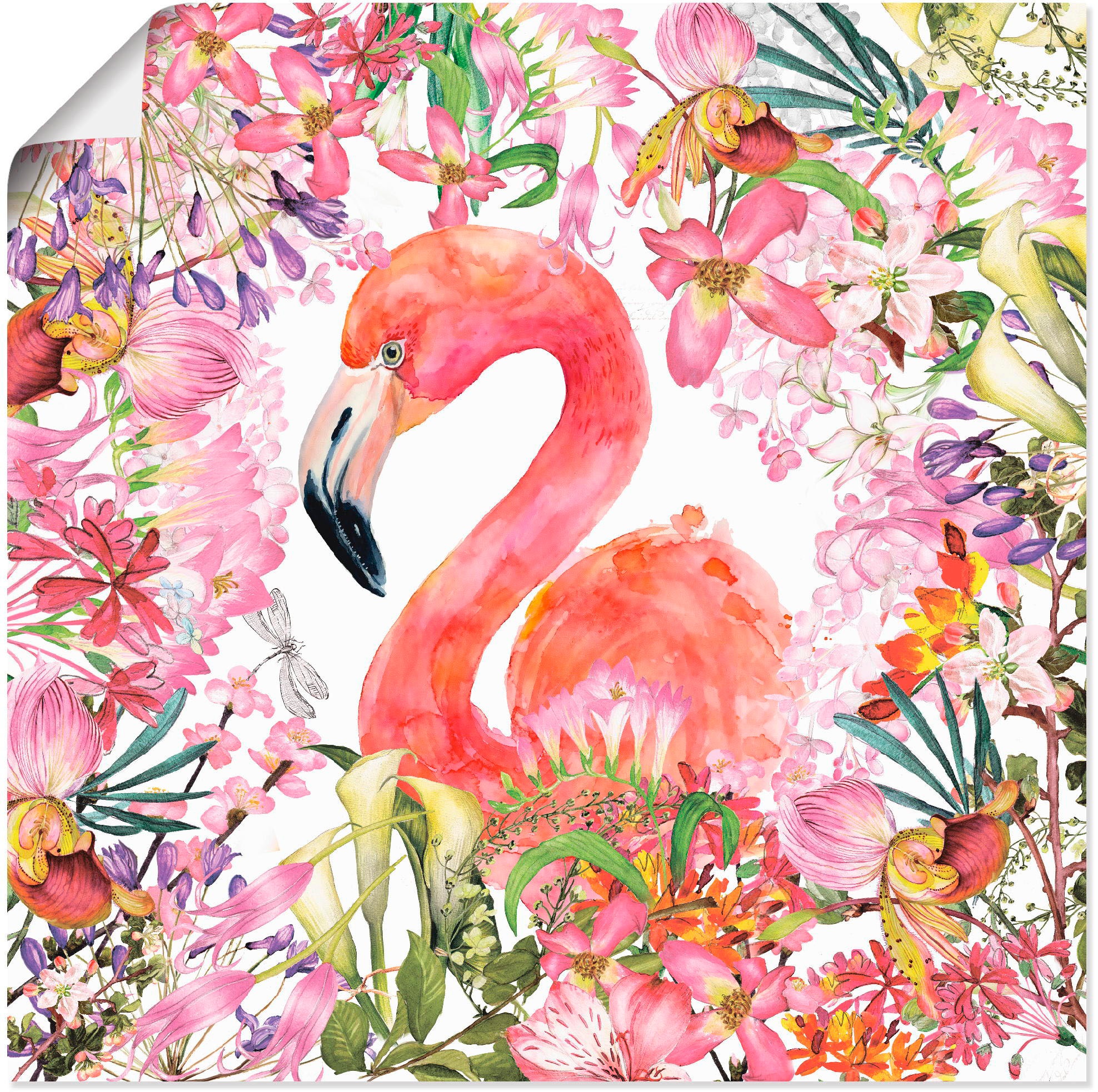 Artland Wandbild »Flamingo im Blüten Dschungel«, Vögel, (1 St.), in vielen Größen & Produktarten - Alubild / Outdoorbild für den Außenbereich, Leinwandbild, Poster, Wandaufkleber / Wandtattoo auch für Badezimmer geeignet
