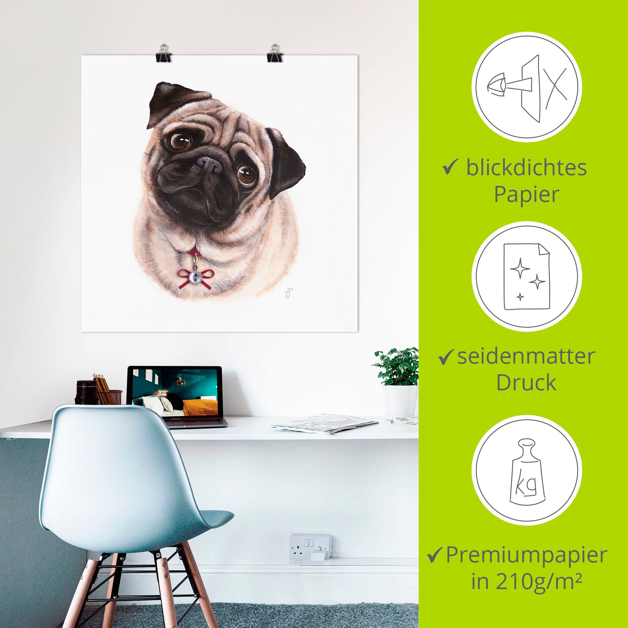 Artland Poster »Mops mit Diamanten« Hundebilder 1 Stk. tlg. ohne Rahmen