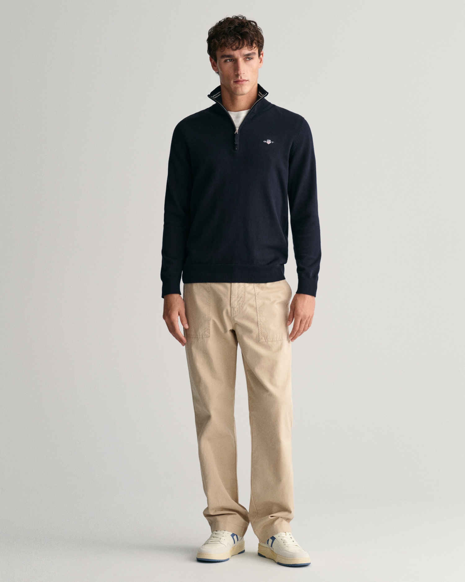 Gant Troyer »CLASSIC COTTON HALF ZIP«, mit gerippten Details