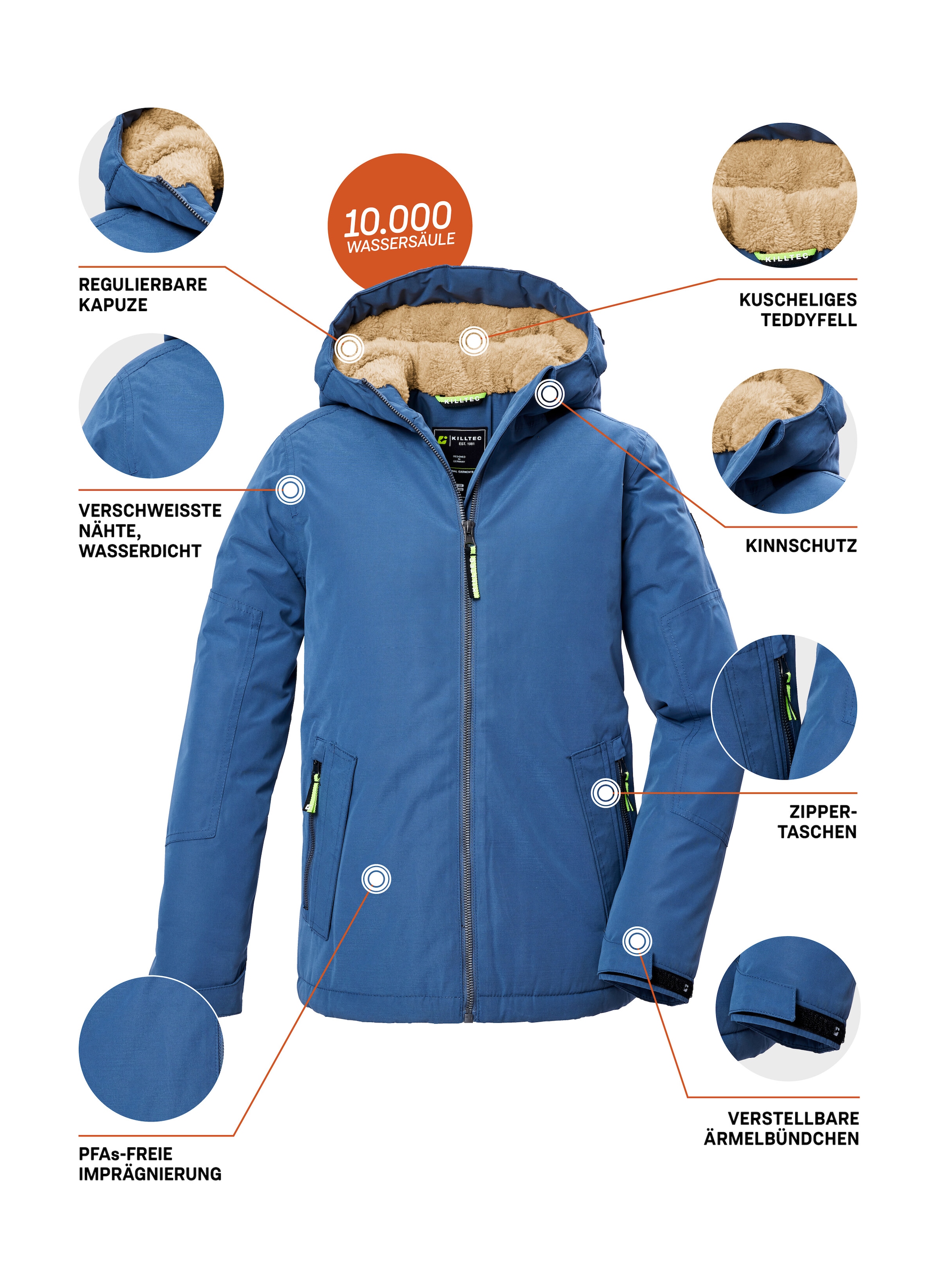 Killtec Funktionsjacke »KOW 377 BYS JCKT«, Wasserdichte Funktionsjacke mit Kapuze, warmem Futter und Kinnschutz