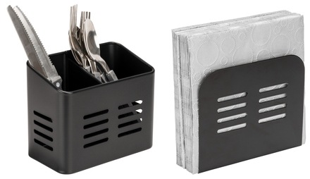 WENKO Besteckkorb »Modell Baco«, (Set, 2 tlg.), Utensilienhalter für den Esstisch mit Serviettenhalter, Metall