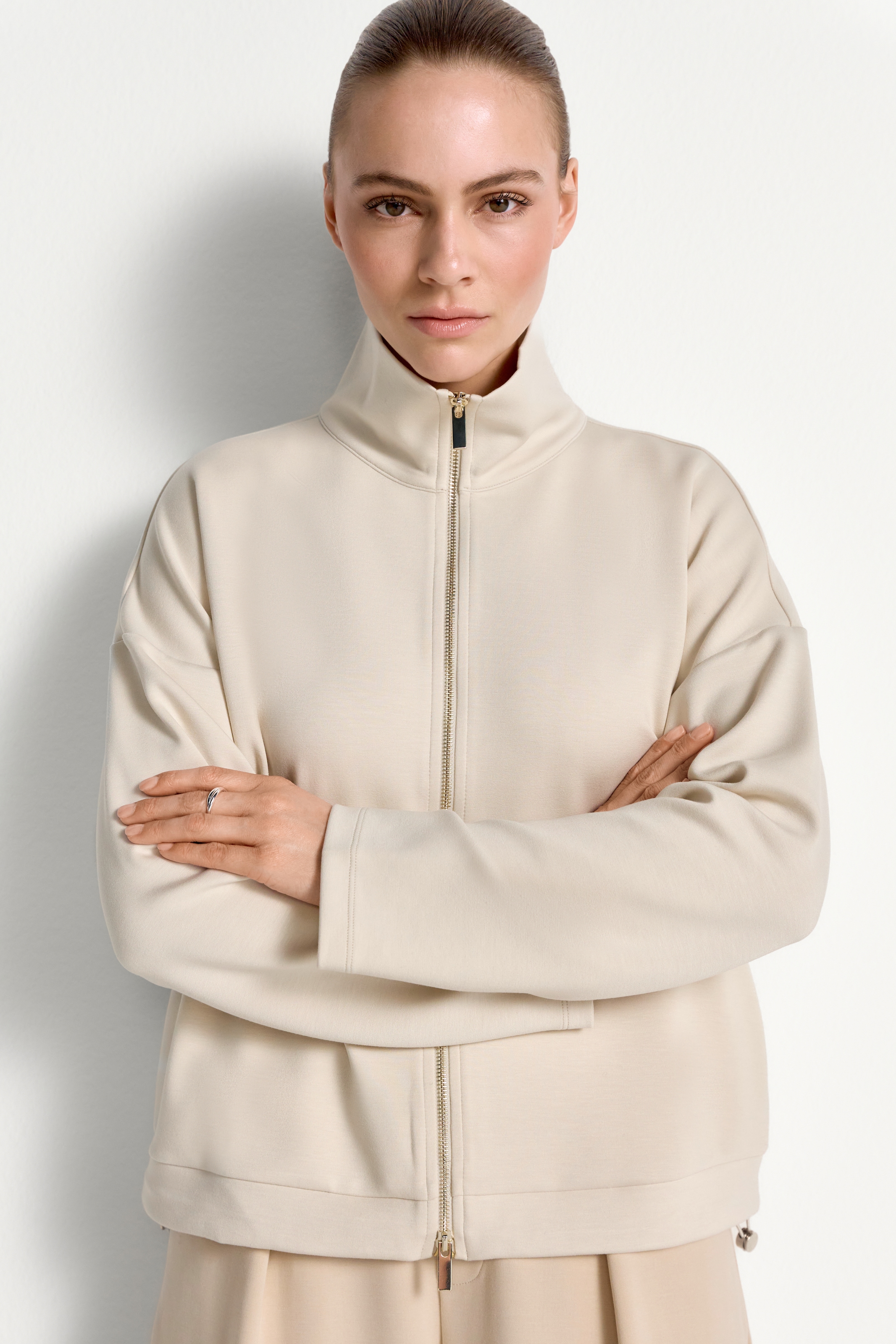 RICHROYAL Sweatjacke Tunnelzug-Saum, Stehkragen, regular fit