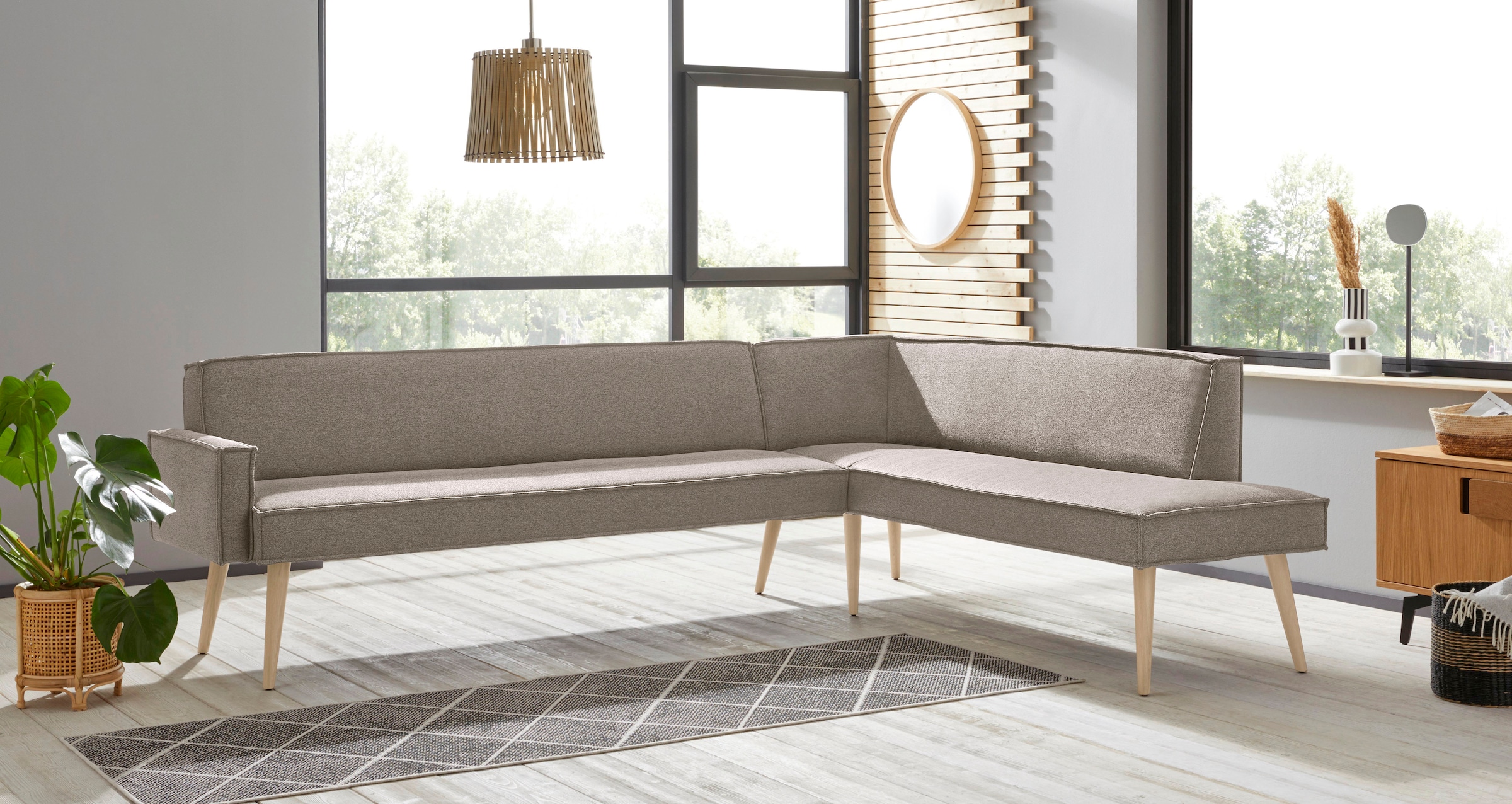 exxpo - sofa fashion Eckbank »Lungo, moderne Kedernaht, bequem und elegant, hoher Holzfuß«, hochwertige Detailverarbeitung, frei im Raum stellbar