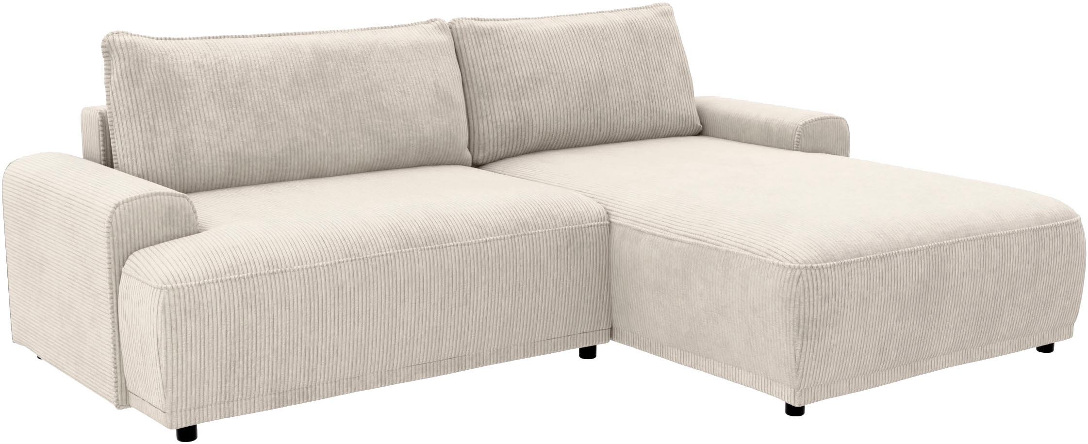 TRENDMANUFAKTUR Ecksofa »Fordon, Schlafsofa mit Bettkasten, Couch in L-Form, Breite 250 cm«, in Cordstoff HYPER, cream, Recamiere rechts