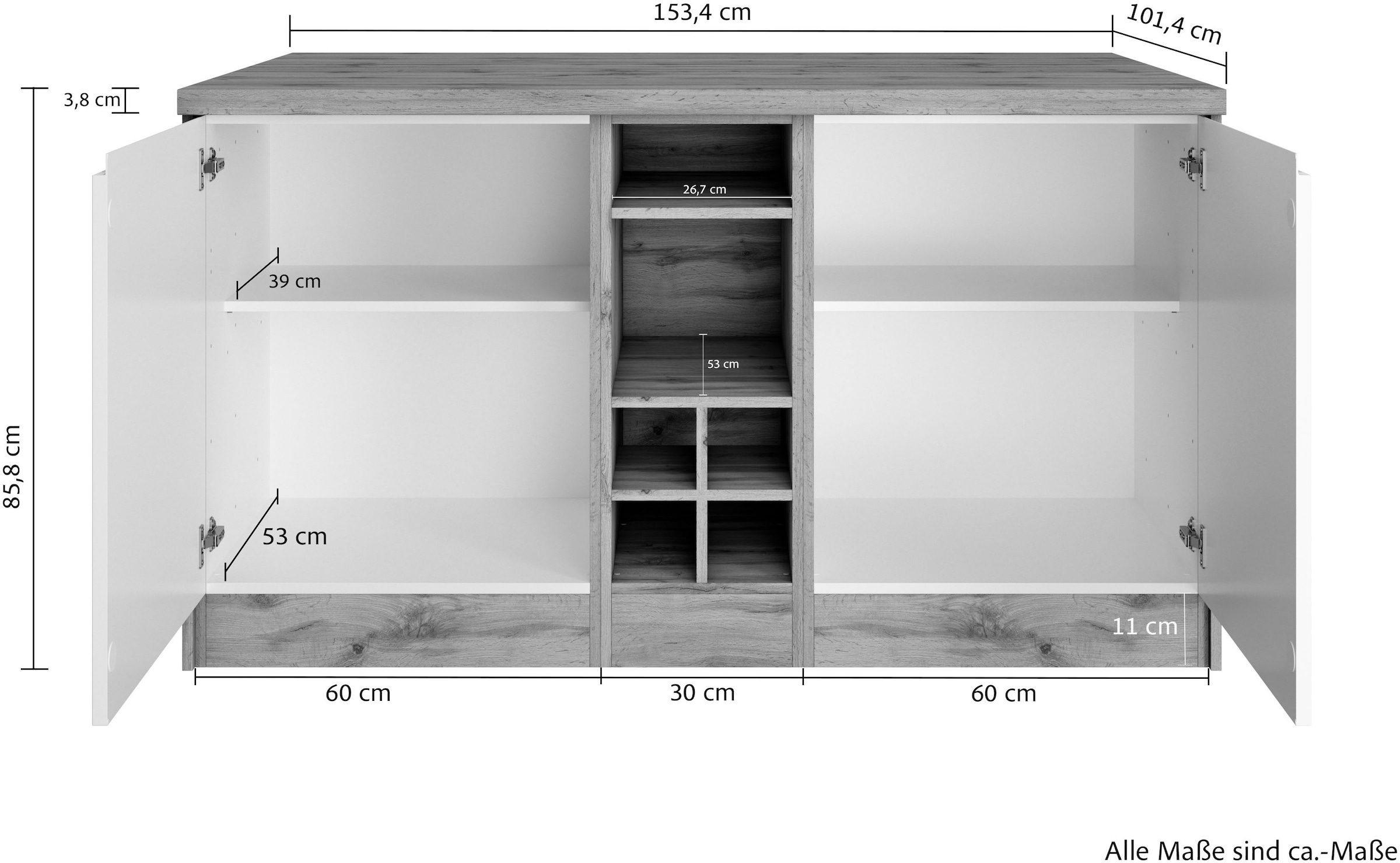 KOCHSTATION Kücheninsel »KS-Bruneck, Breite 153 cm« MDF-Fronten, Arbeitsplatte 38mm stark