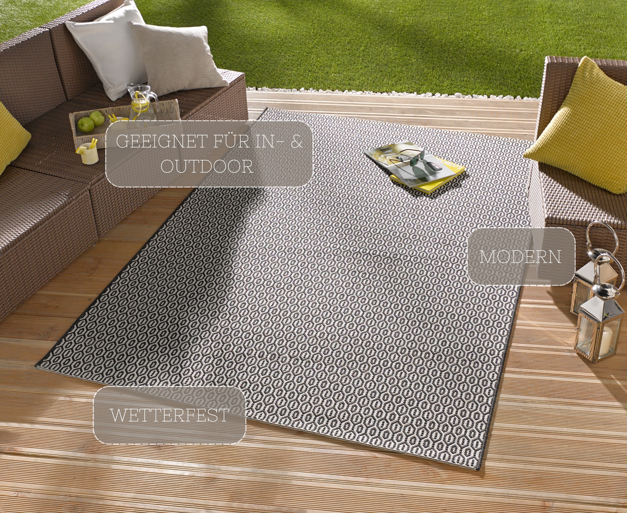 NORTHRUGS Teppich »Coin«, rechteckig, 8 mm Höhe, In-& Outdoor, Wetterfest, Balkon, Sisal-Optik, Wohnzimmer, Läufer