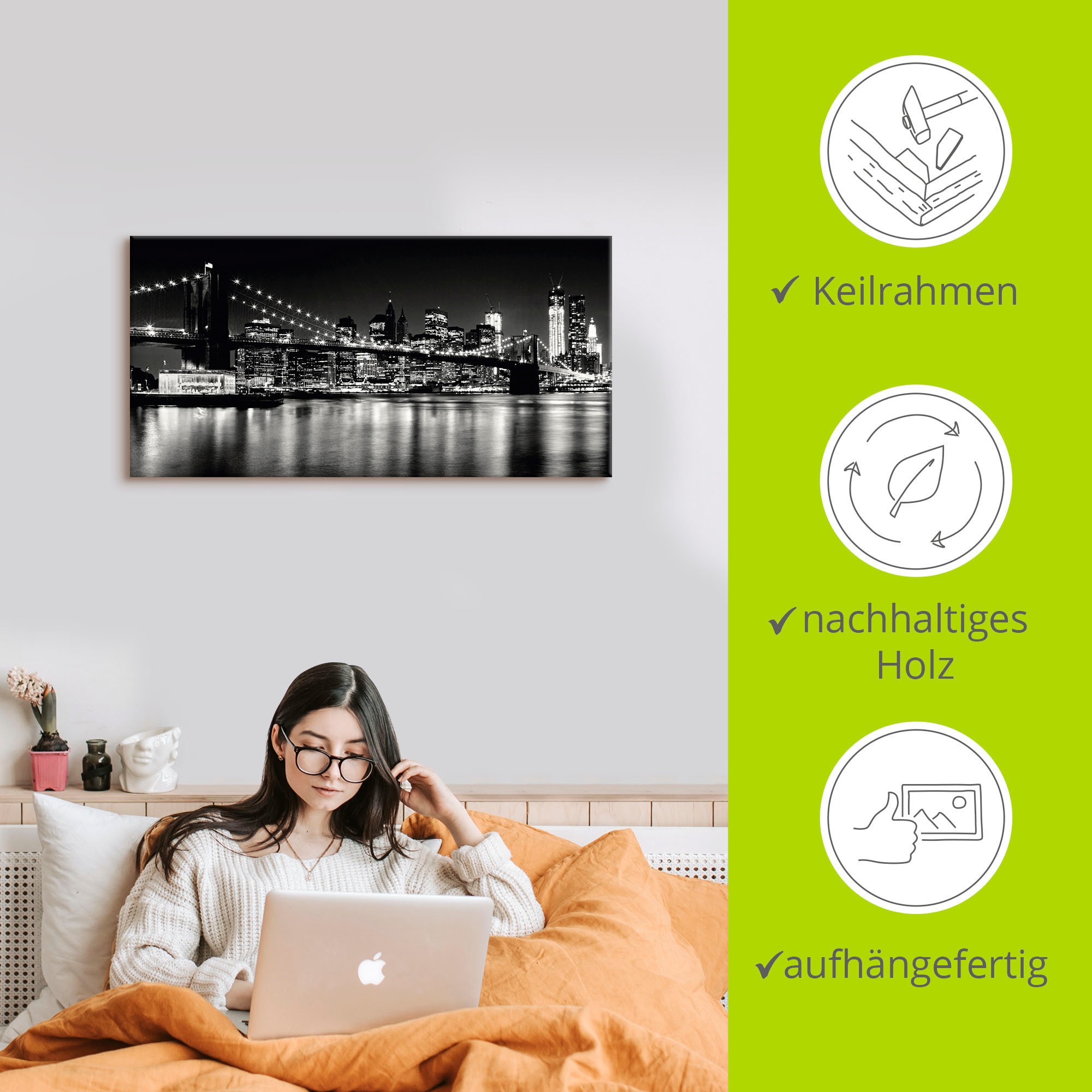 Artland Wandbild »Nächtliche Skyline Manhattan I«, Amerika, (1 St.), als Alubild, Outdoorbild, Leinwandbild, Poster, Wandaufkleber