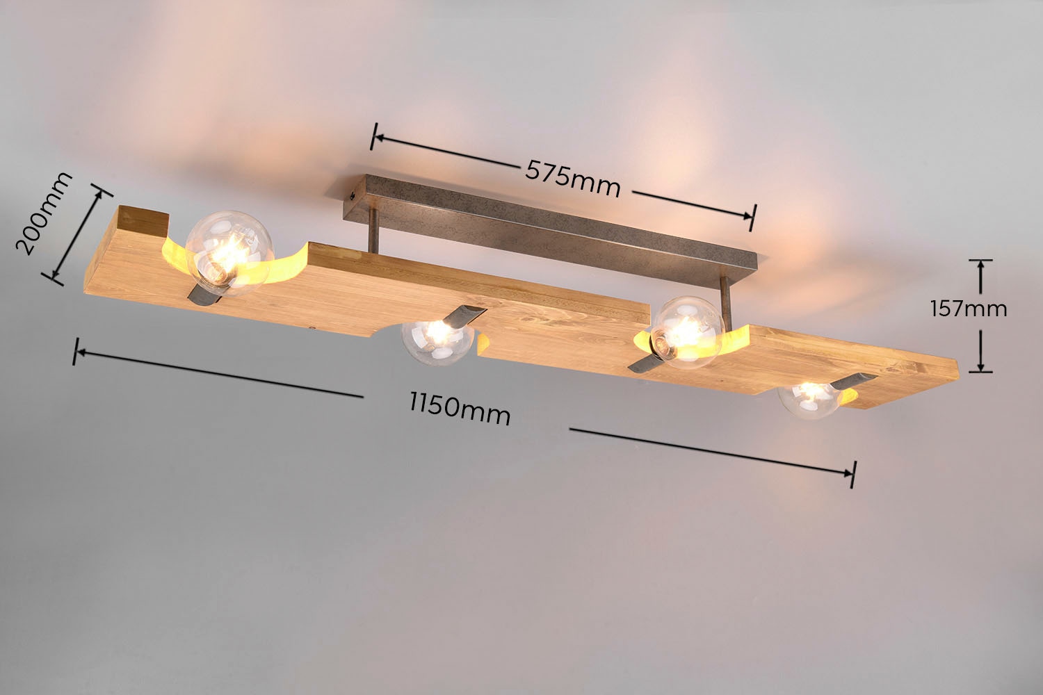 TRIO Leuchten Deckenleuchte »Tailor«, 4 flammig, Leuchtmittel E27 | ohne Leuchtmittel, Deckenlampe Naturholz, 115 x 20 cm, exkl 4xE27 max 10W, Nickel-Optik