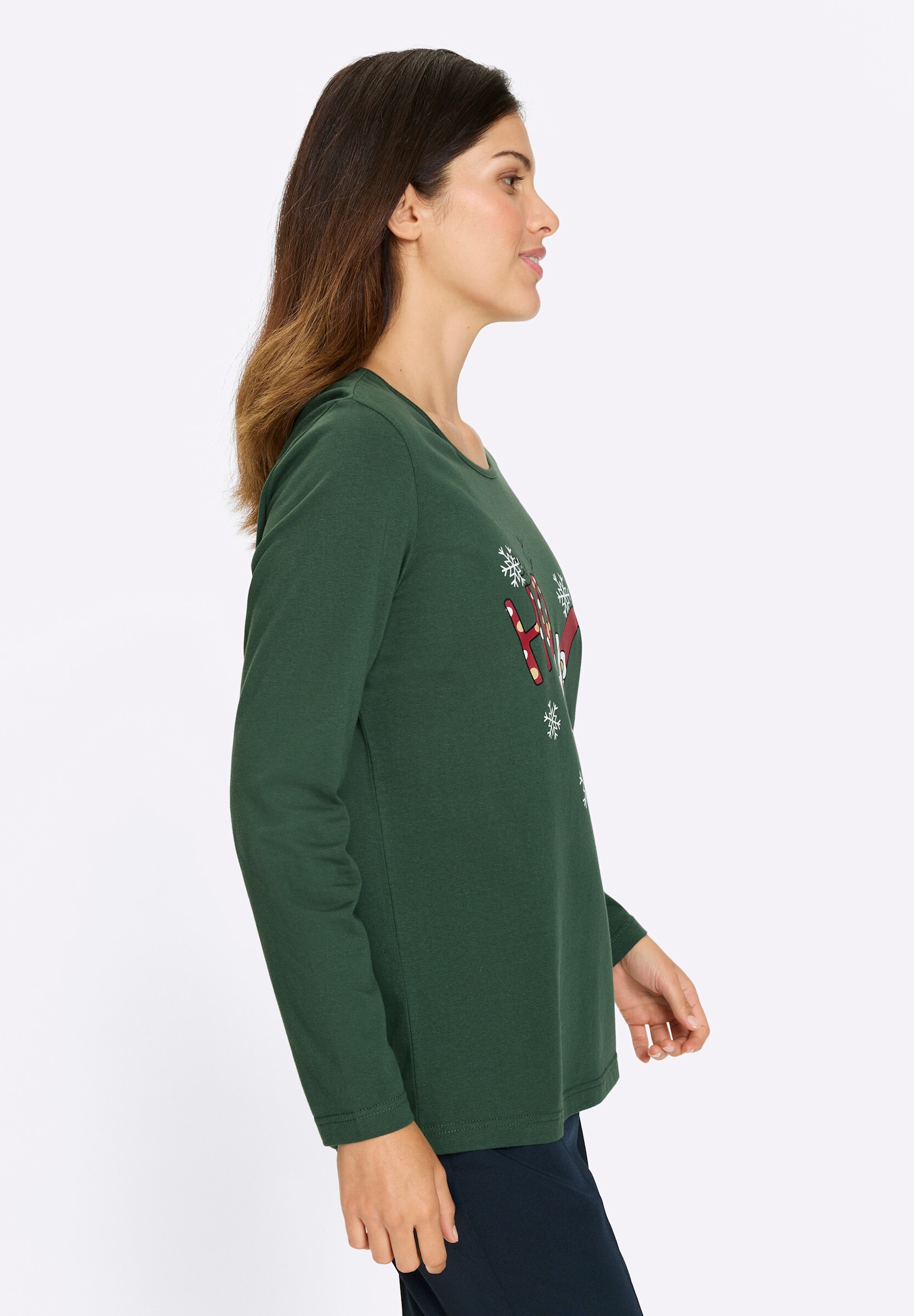 Sieh an! T-Shirt »Rundhals-Shirt Langarmshirt mit Weihnachts-Motiv«