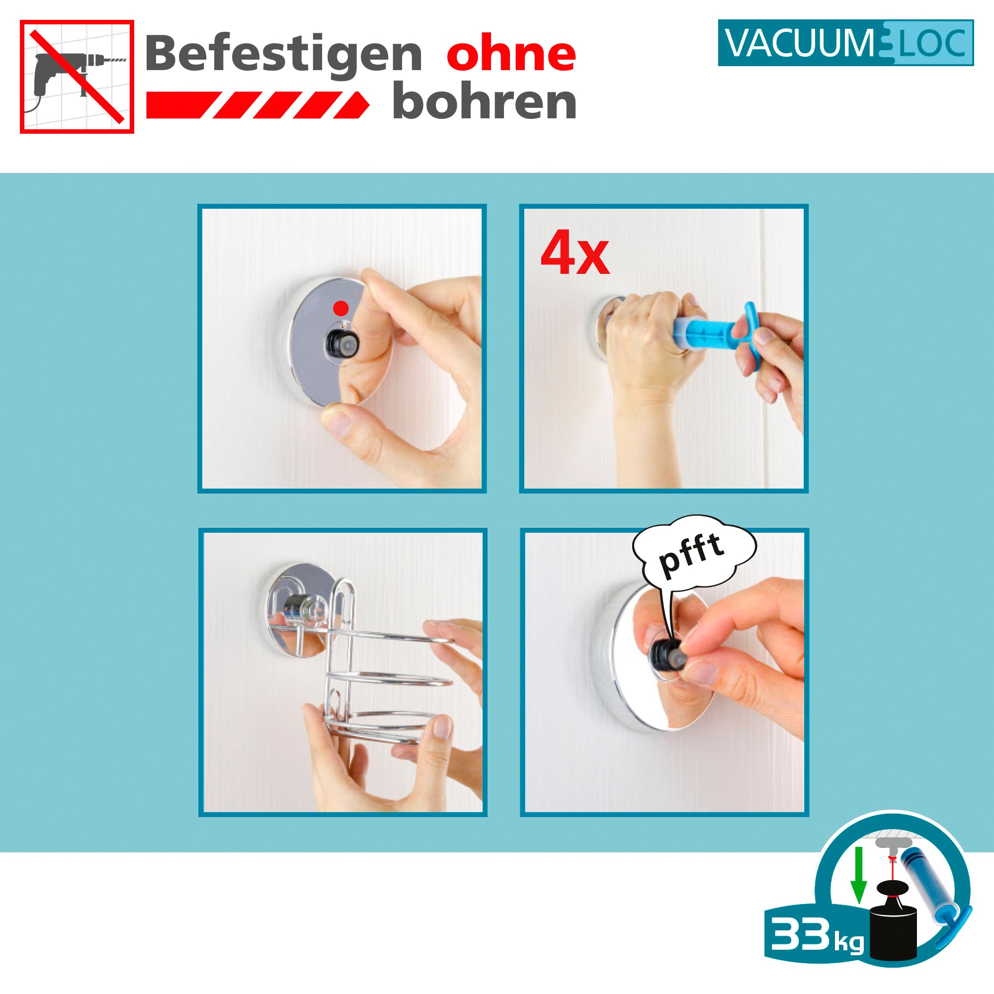 WENKO Seifenspender »Vacuum-Loc Quadro«, Befestigen ohne bohren