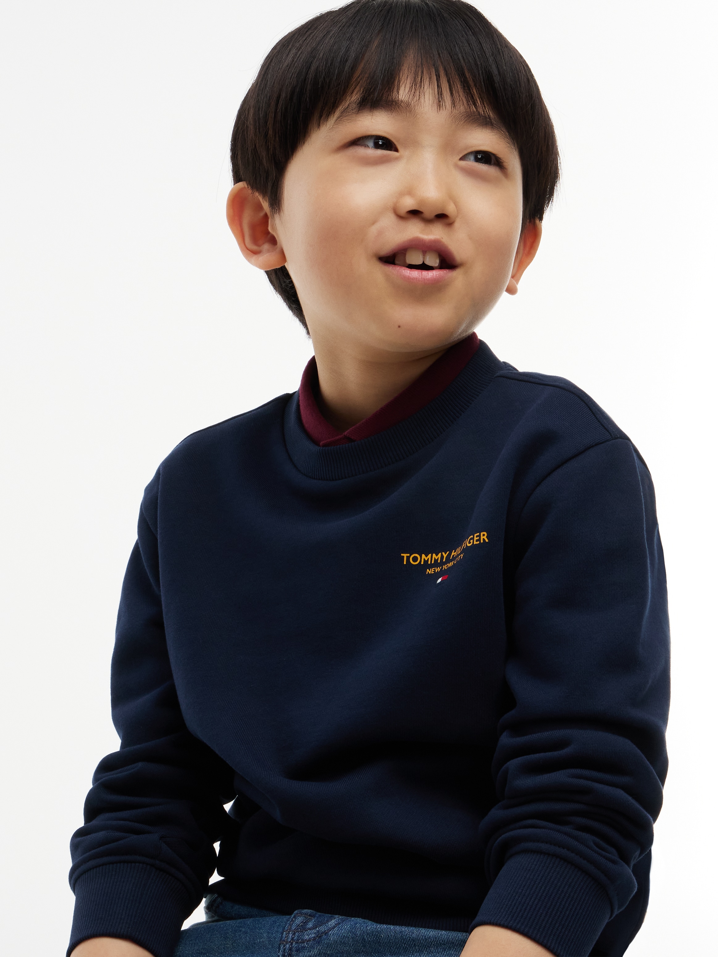 Tommy Hilfiger Sweatshirt »ESSENTIAL LOGO SWEATSHIRT«, Rundhalsausschnitt, Regular Fit, Logoschriftzug, Kinder bis 16 Jahre
