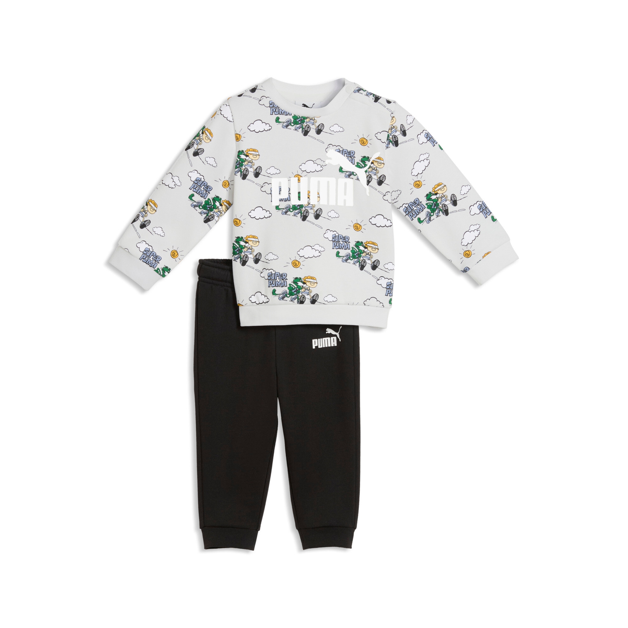 PUMA Trainingsanzug »MINICATS SUPER  AOP CREW SET FL INF« mit Kapuze, Langarm-Oberteil, aus Fleece, Regular Fit