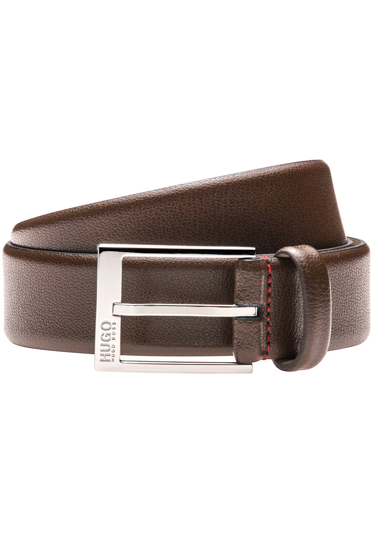 Hugo Herren Ledergürtel genarbt mit Logo-Schliesse in braun, Größe 95