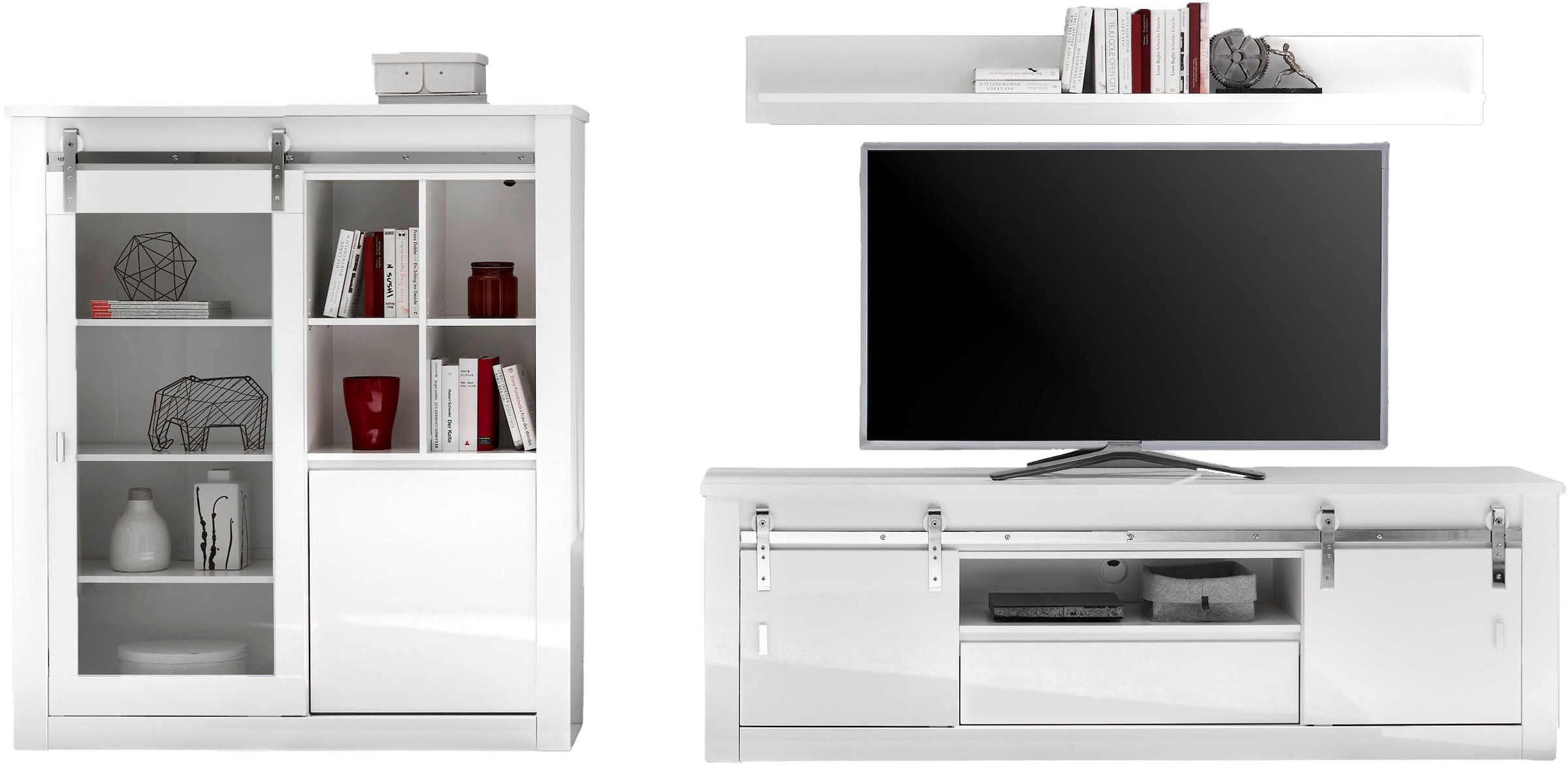 Home affaire Wohnwand »Daytona, moderne Anbauwand, Wohnzimmer-Set in Weiß Hochglanz« Set, 3 Stk. tlg.