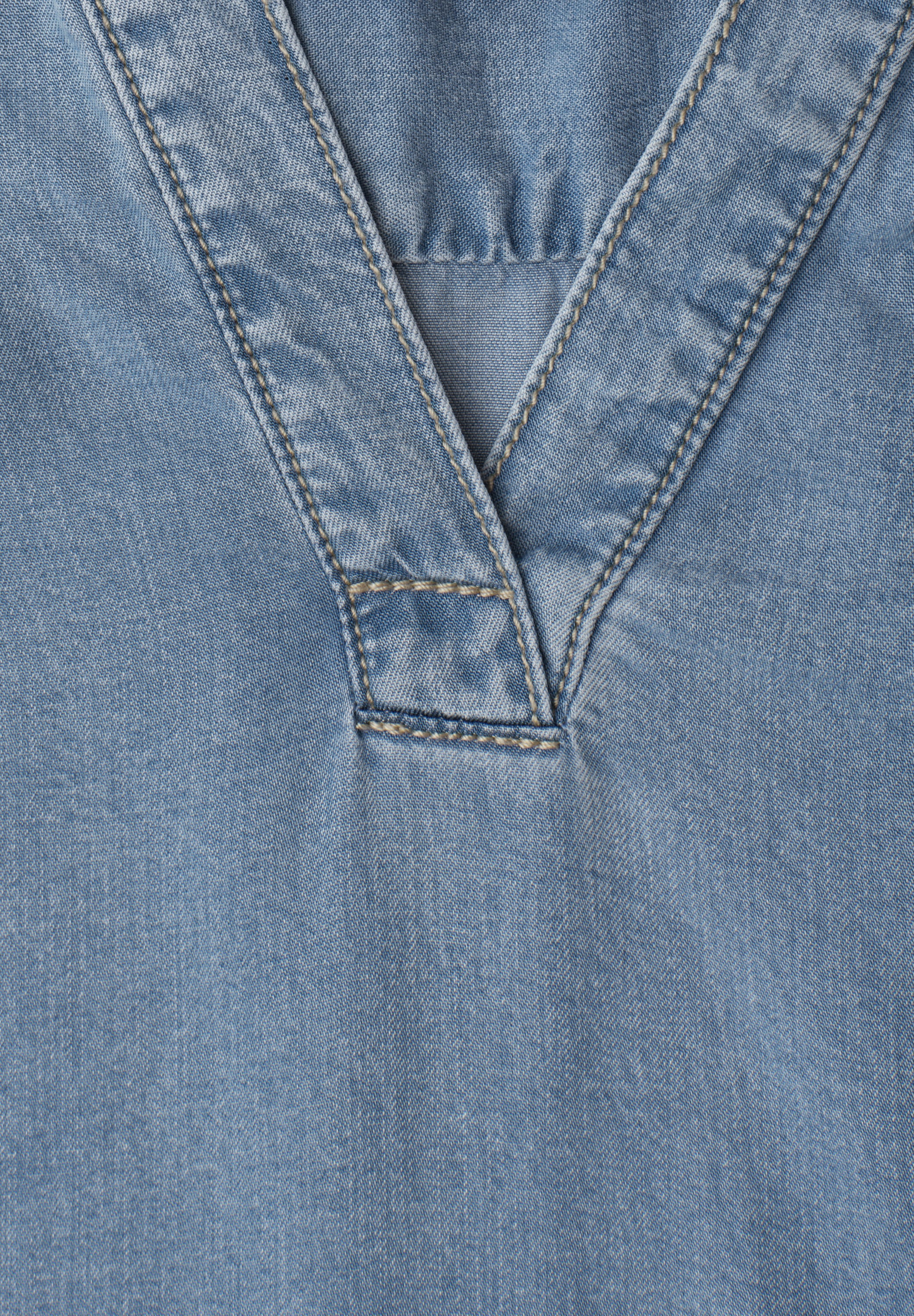 STREET ONE Blusentop Sommertop mit Rüschen im Denim-Look