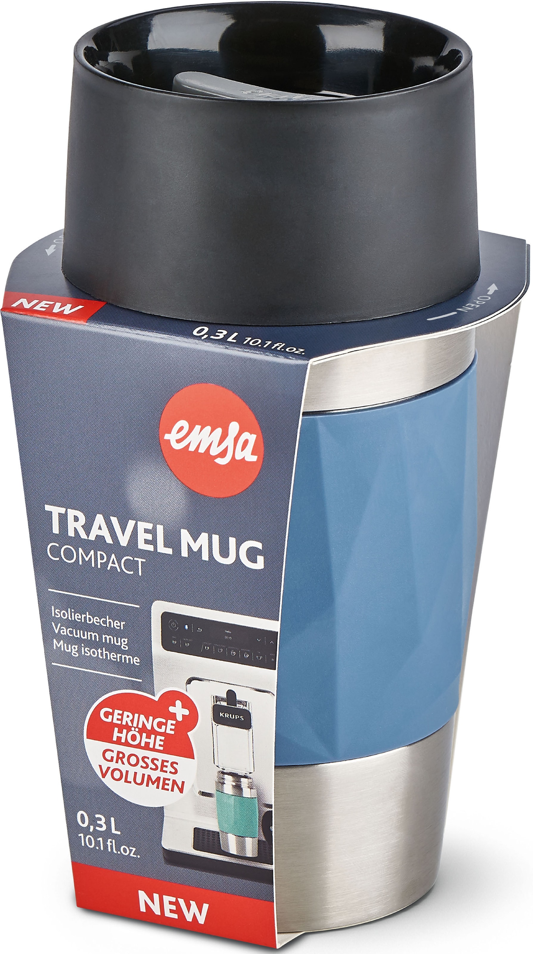 Emsa Thermobecher »Travel Mug Compact«, Edelstahl, kalt, online OTTO warm/6h spülmaschinenfest bei 0,3L, 360°Trinköffnung, 3h