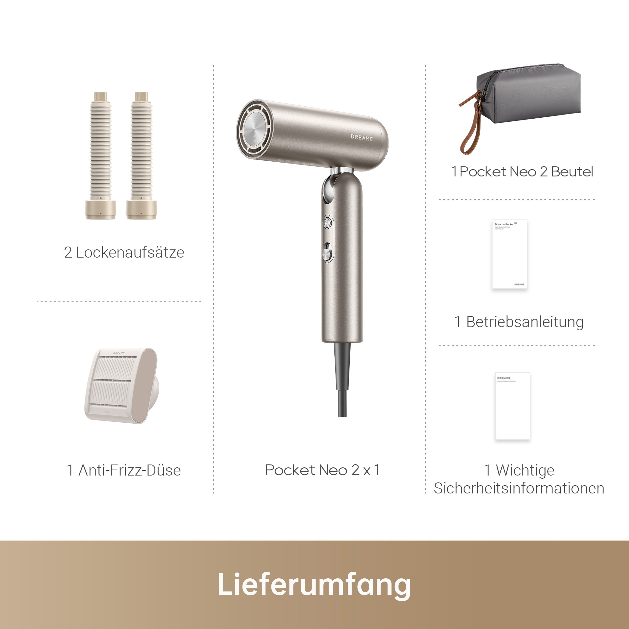 Dreame Haartrockner »Pocket Neo 2« 1.300 W 3 Aufsätze