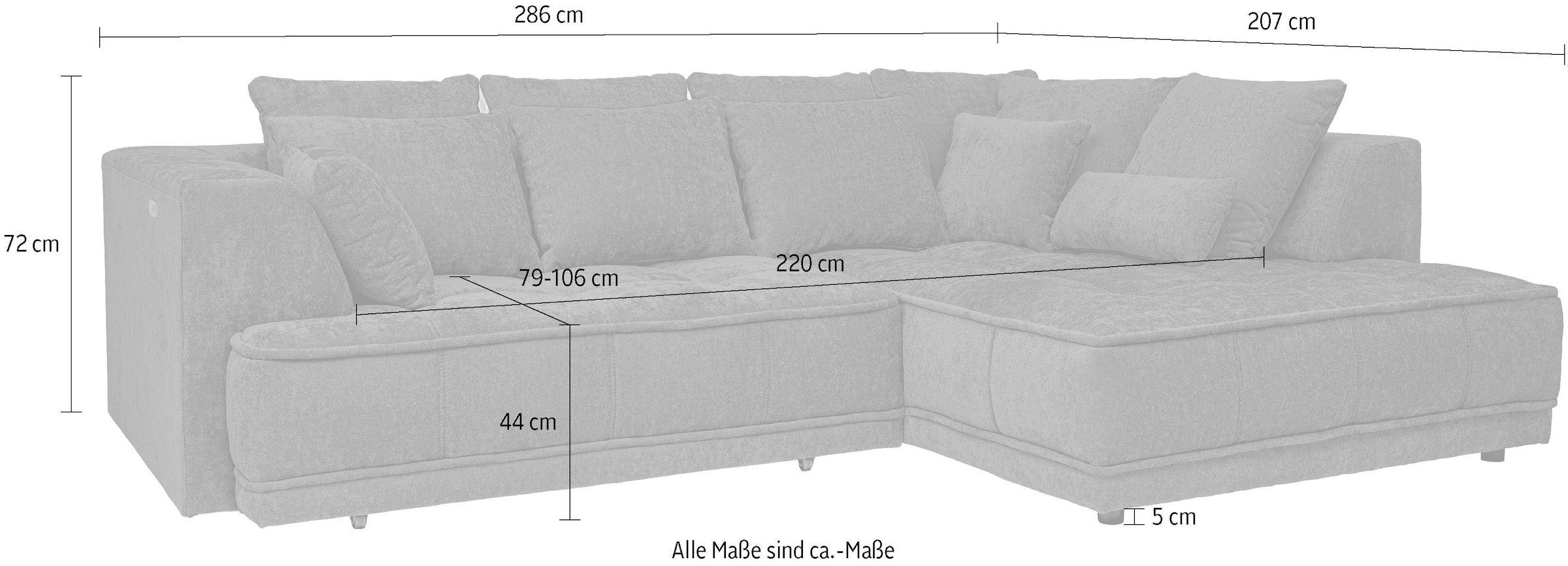 WERK2 Ecksofa »Tiga 207 x 286 cm modern & bequem, elektrisch verstellbare Sitztiefe« Struktur weich, L-Form, elektrische Sitztiefenverstellung
