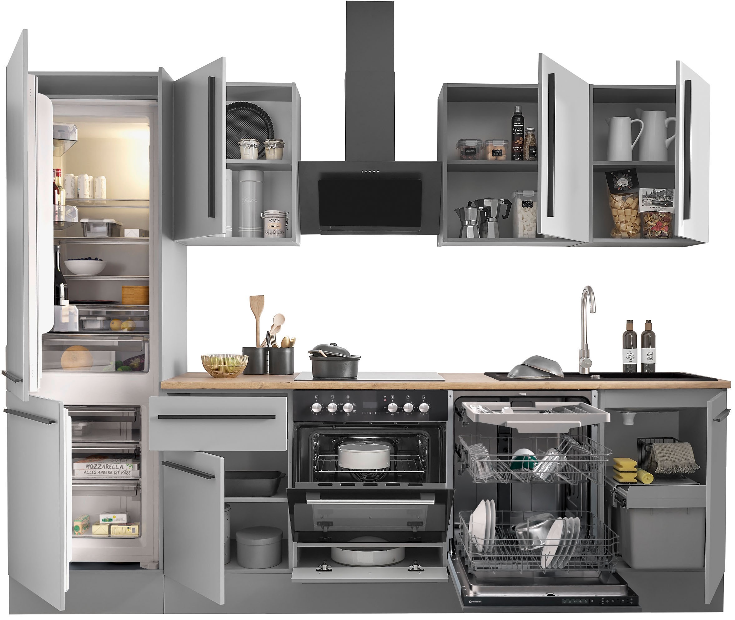 BASIC by Balculina Winkelküche »Denver, Küche BxHxT 280 x 211 x 60«, Breite 280 cm, wahlweise mit E-Geräten und Induktion