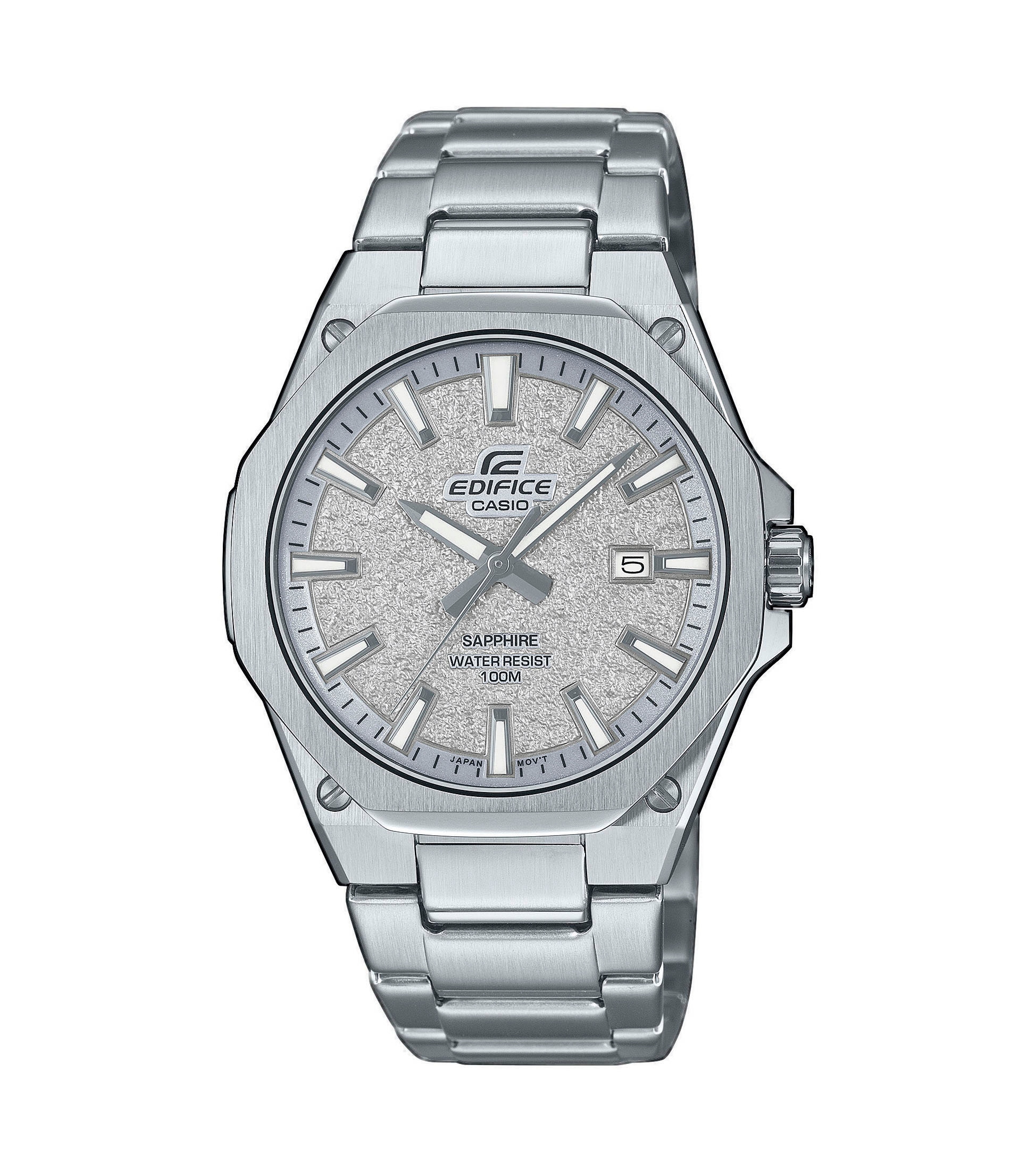 Casio Edifice Damen Quarzuhr Armbanduhr, Herrenuhr, Edelstahlarmband, analog, Tag, Neo-Display