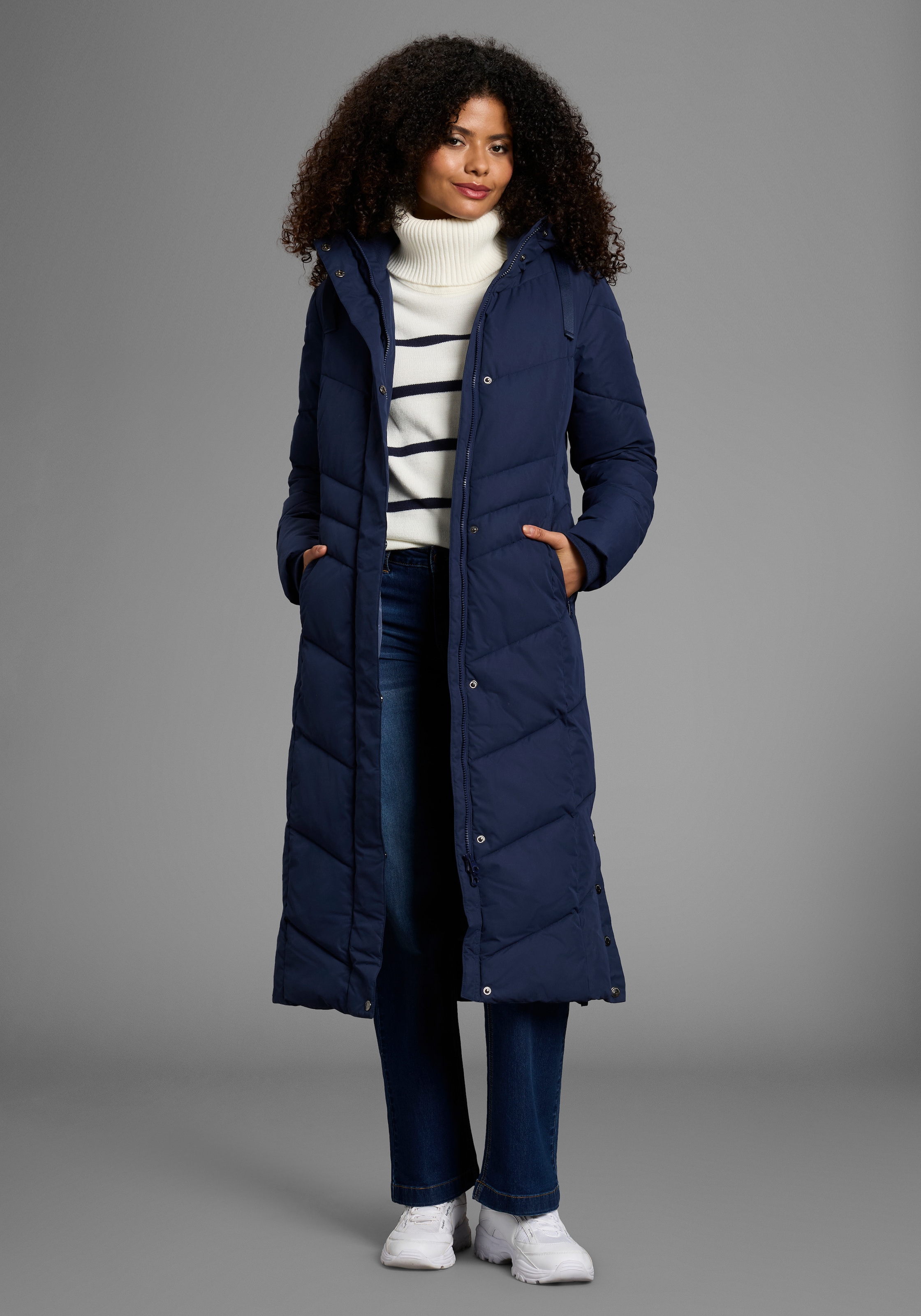 KangaROOS Steppmantel Langer Wintermantel mit seitlichen Knöpfen und Kapuze