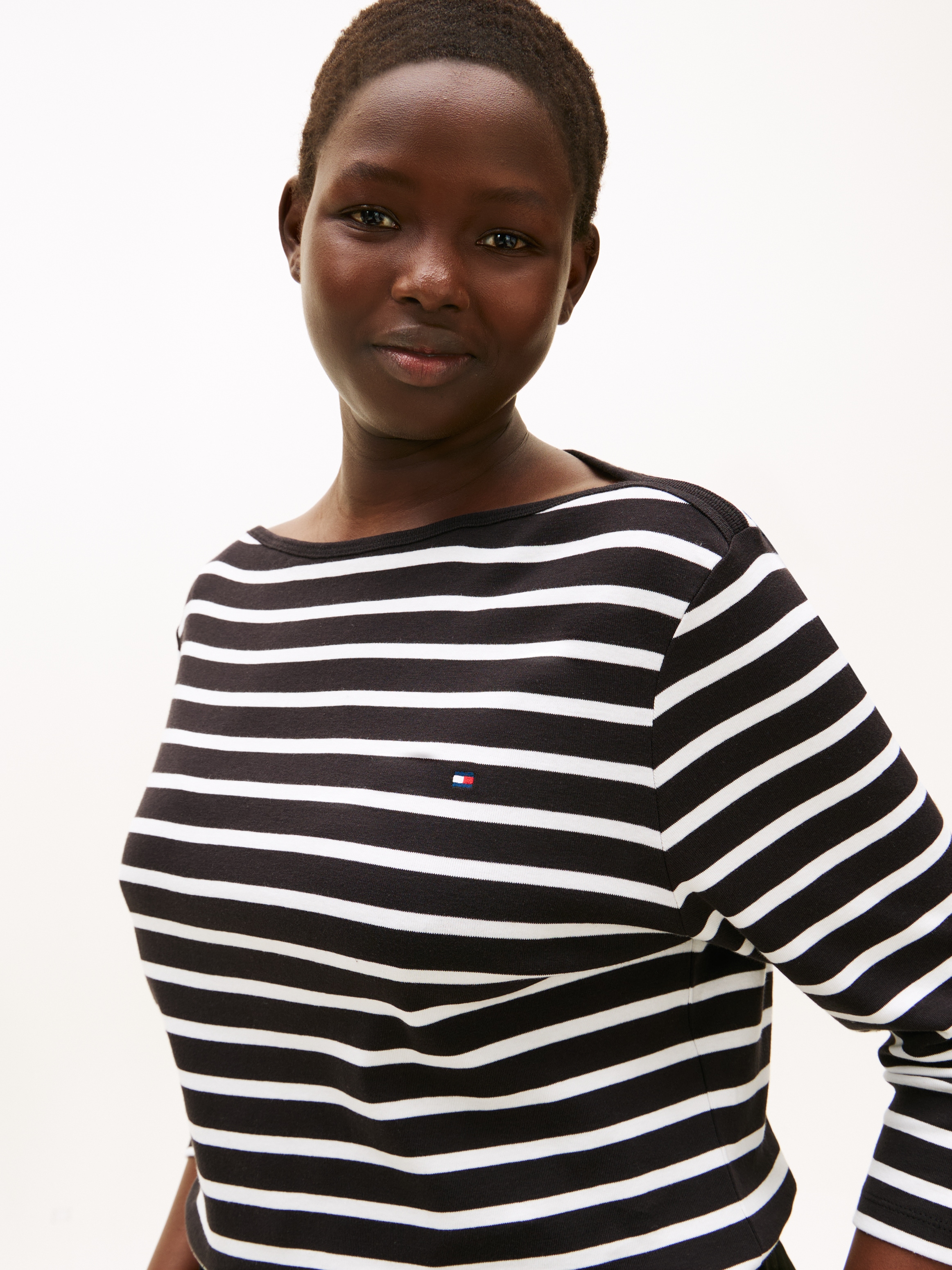 Tommy Hilfiger Curve T-Shirt »CRV SLIM CODY BOAT-NK 3/4SLV« in Großen Größen, 3/4 Ärmel, Logostickerei