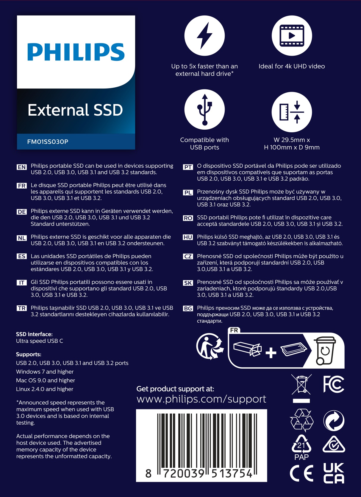 Philips externe SSD »External SSD 1TB«, Anschluss USB-C, Ultra Speed