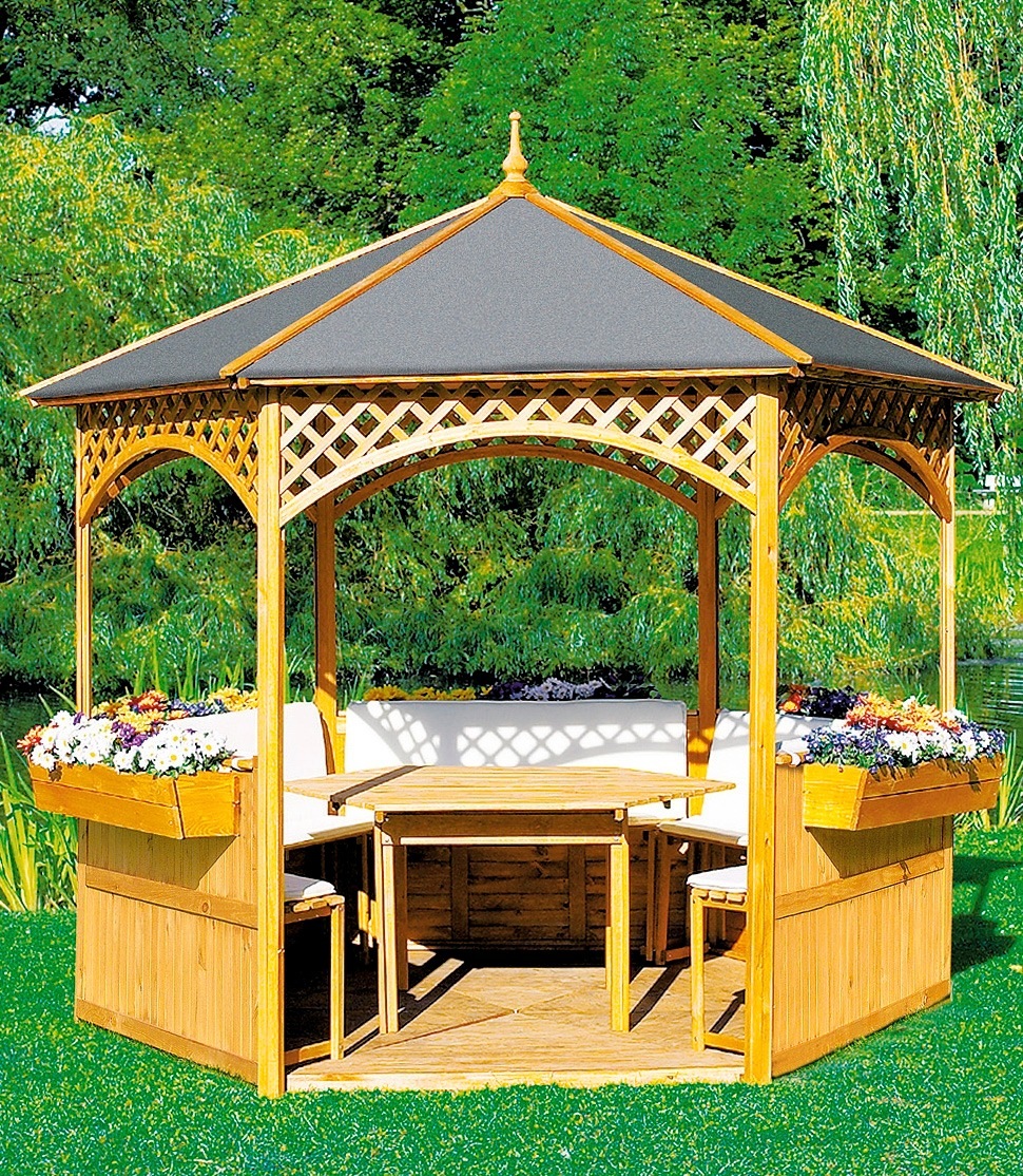 Promadino Holzpavillon »Palma« BxT: 326x326 cm in braun, Größe B/H/T: 326 cm x 280 cm x 326 cm