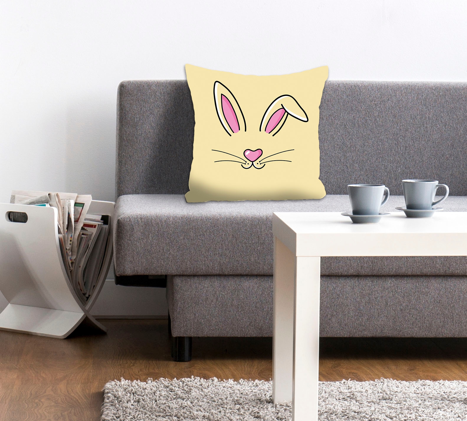 queence Dekokissen »Vermin«, Kissenhülle,Lange Hasenohren,Gelb,Fröhlich,Süß,Frühling,Ostern