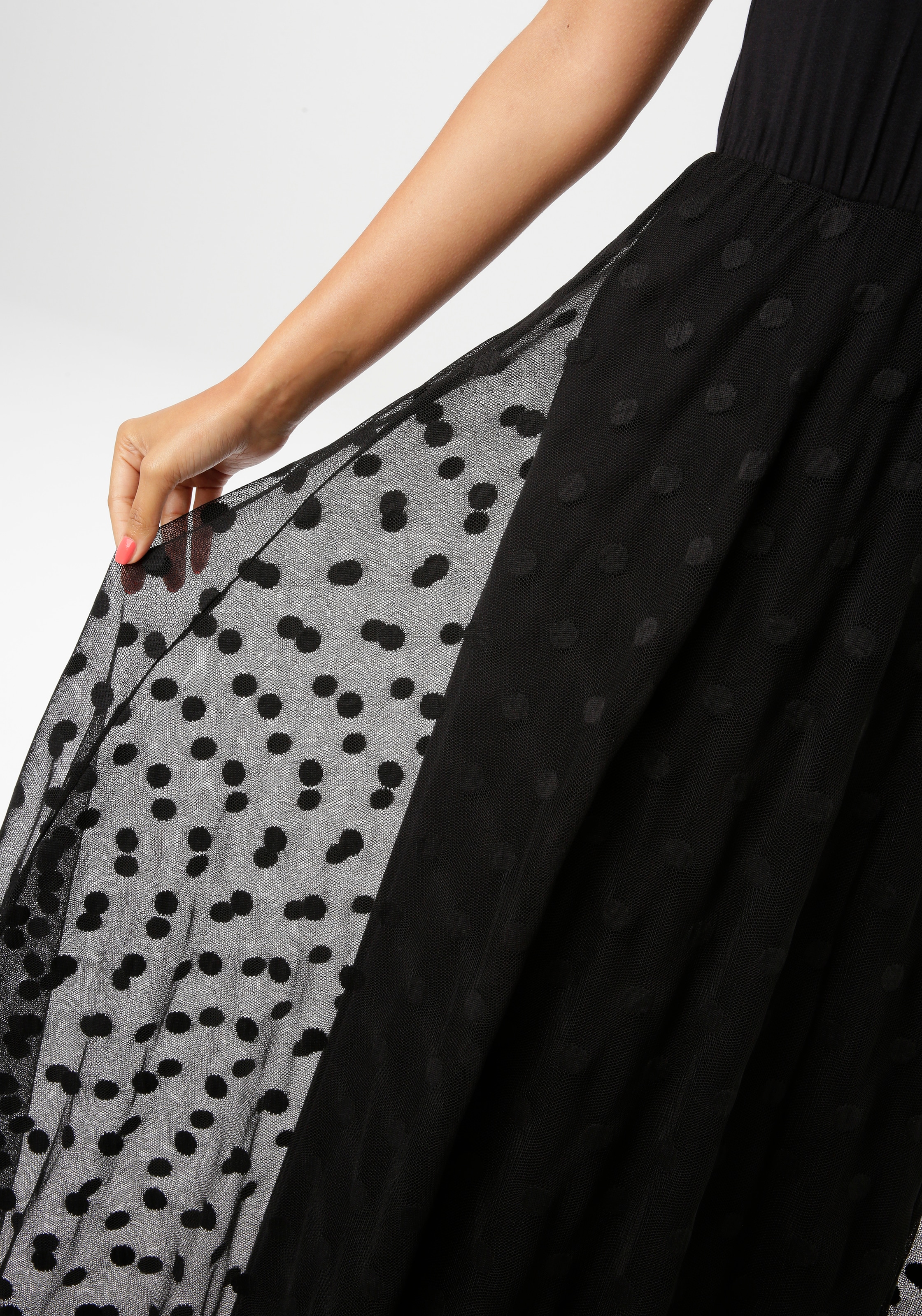 Aniston CASUAL Maxikleid, mit getupften Mesh verziertem Rockteil