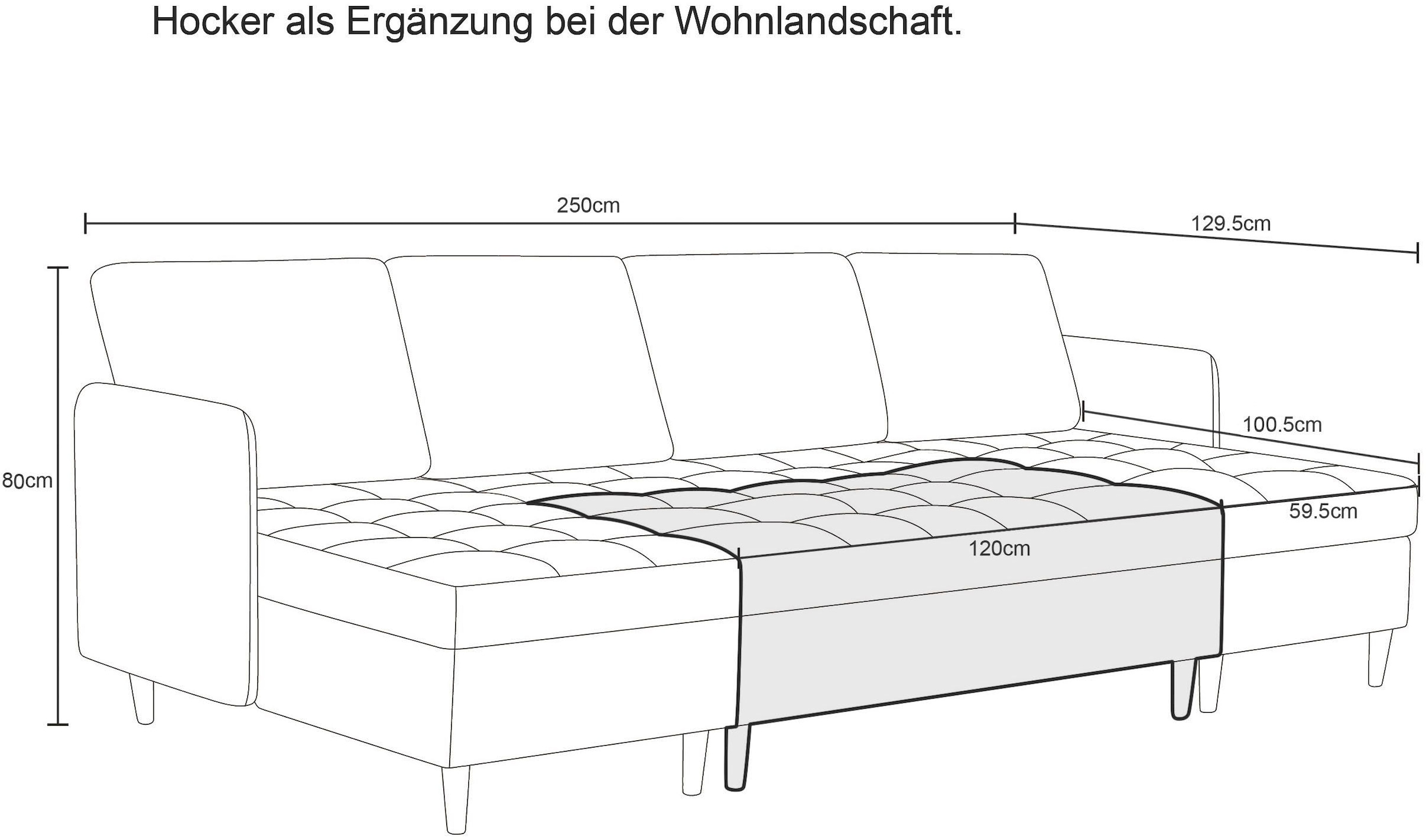Dorel Home Wohnlandschaft »LINDHUS, U-Form, Breite 254 cm, verschiedene Stellvarianten, Modulsofa« Recamiere, Stauraum, Cord und Chenille-Bezug